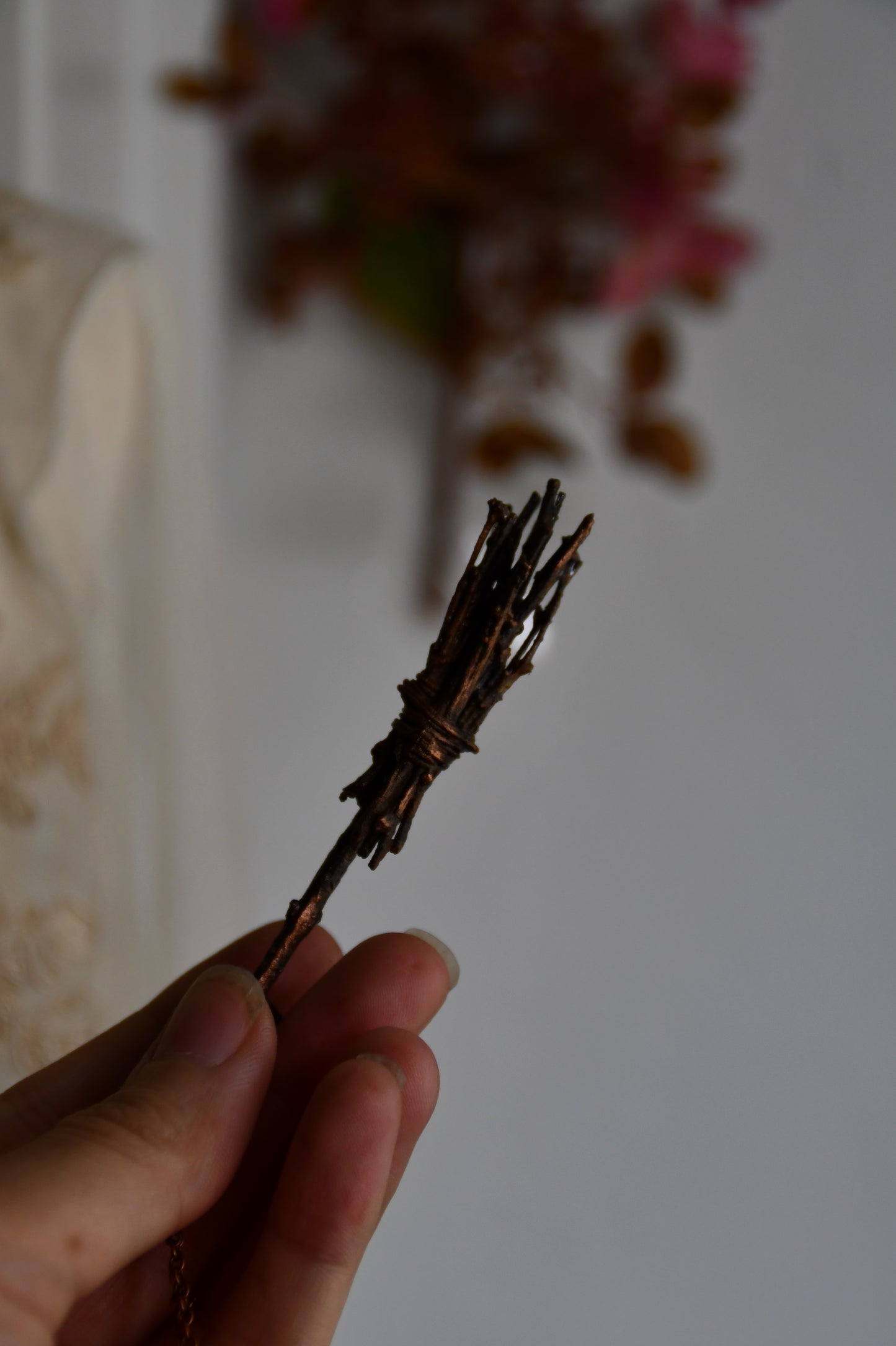Ritual: Twig Broomstick with Druzy Moon Copper Pendant