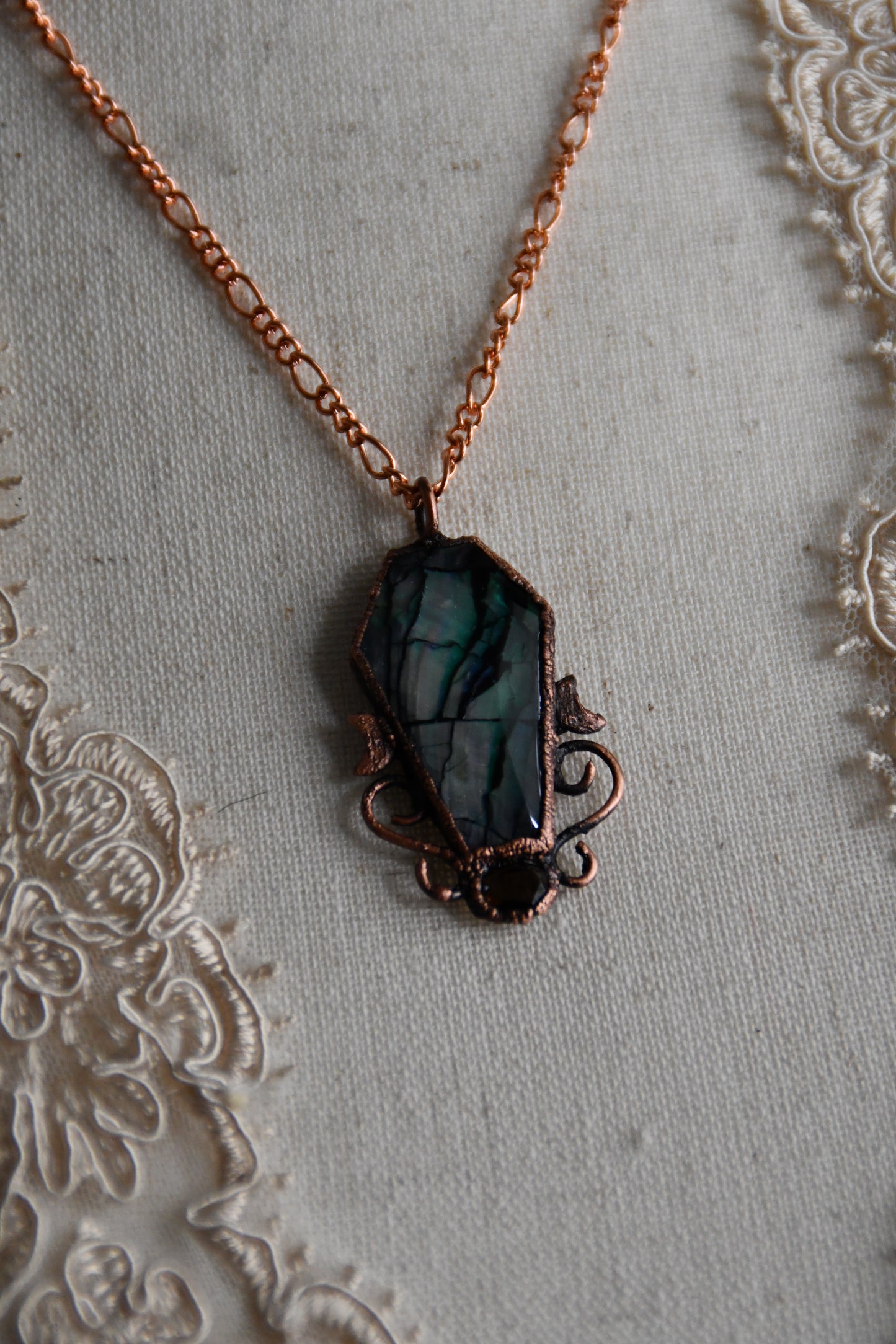 Ritual: Abalone Shell Coffin with Smokey Quartz Copper Pendant