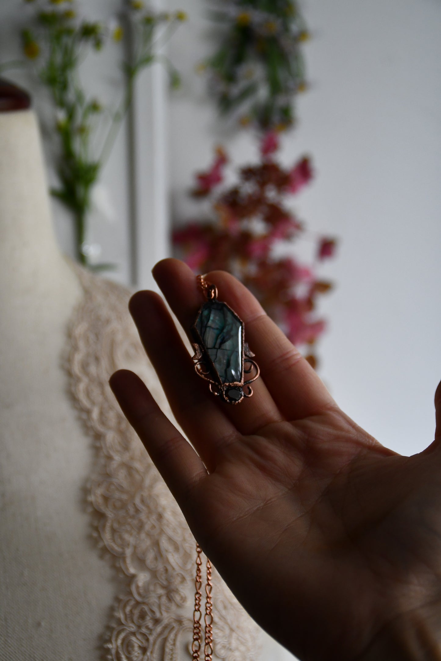 Ritual: Abalone Shell Coffin with Smokey Quartz Copper Pendant