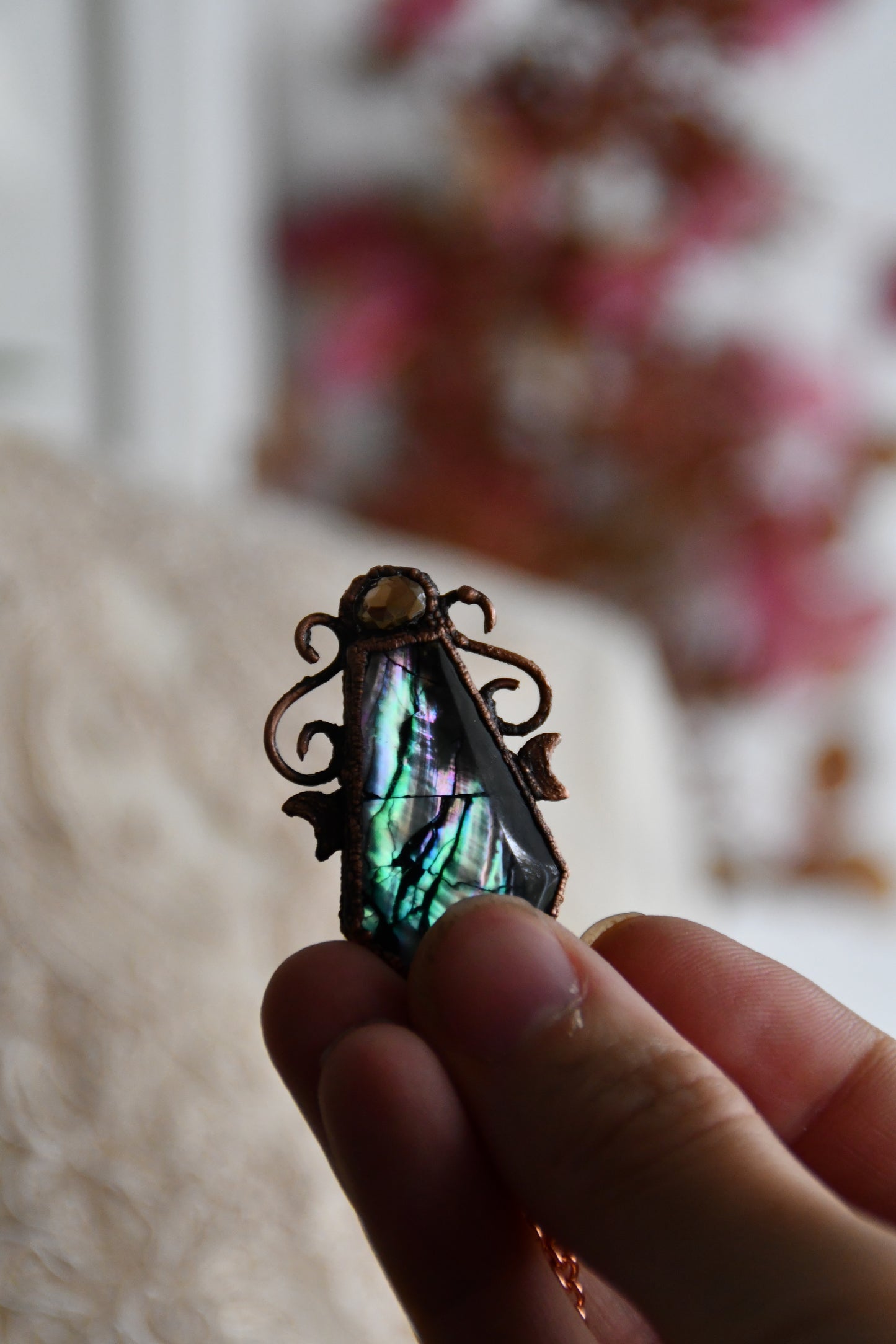 Ritual: Abalone Shell Coffin with Smokey Quartz Copper Pendant