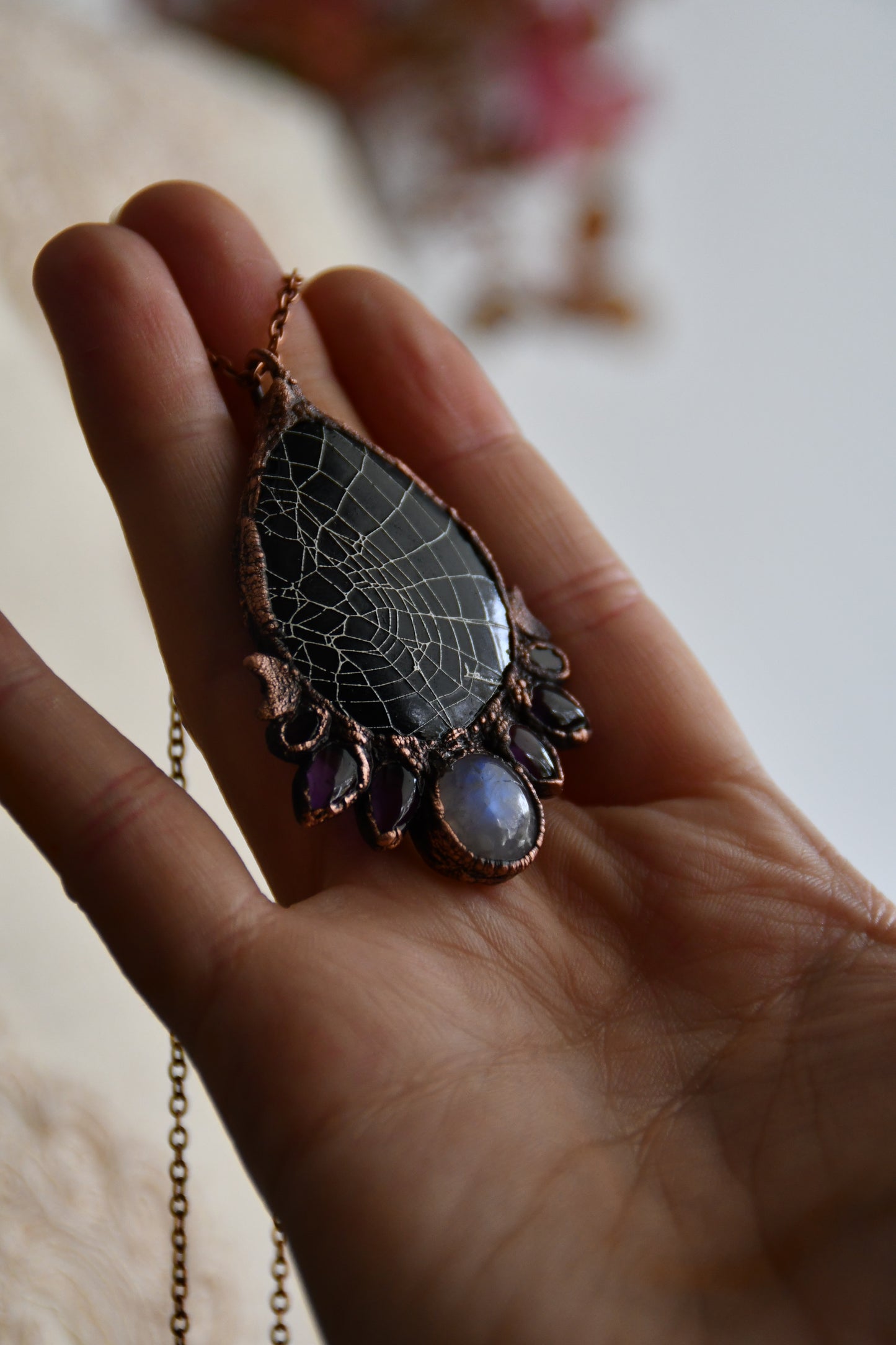 Ritual: Real Spider Web Encased on Billiard Ball Copper Pendant