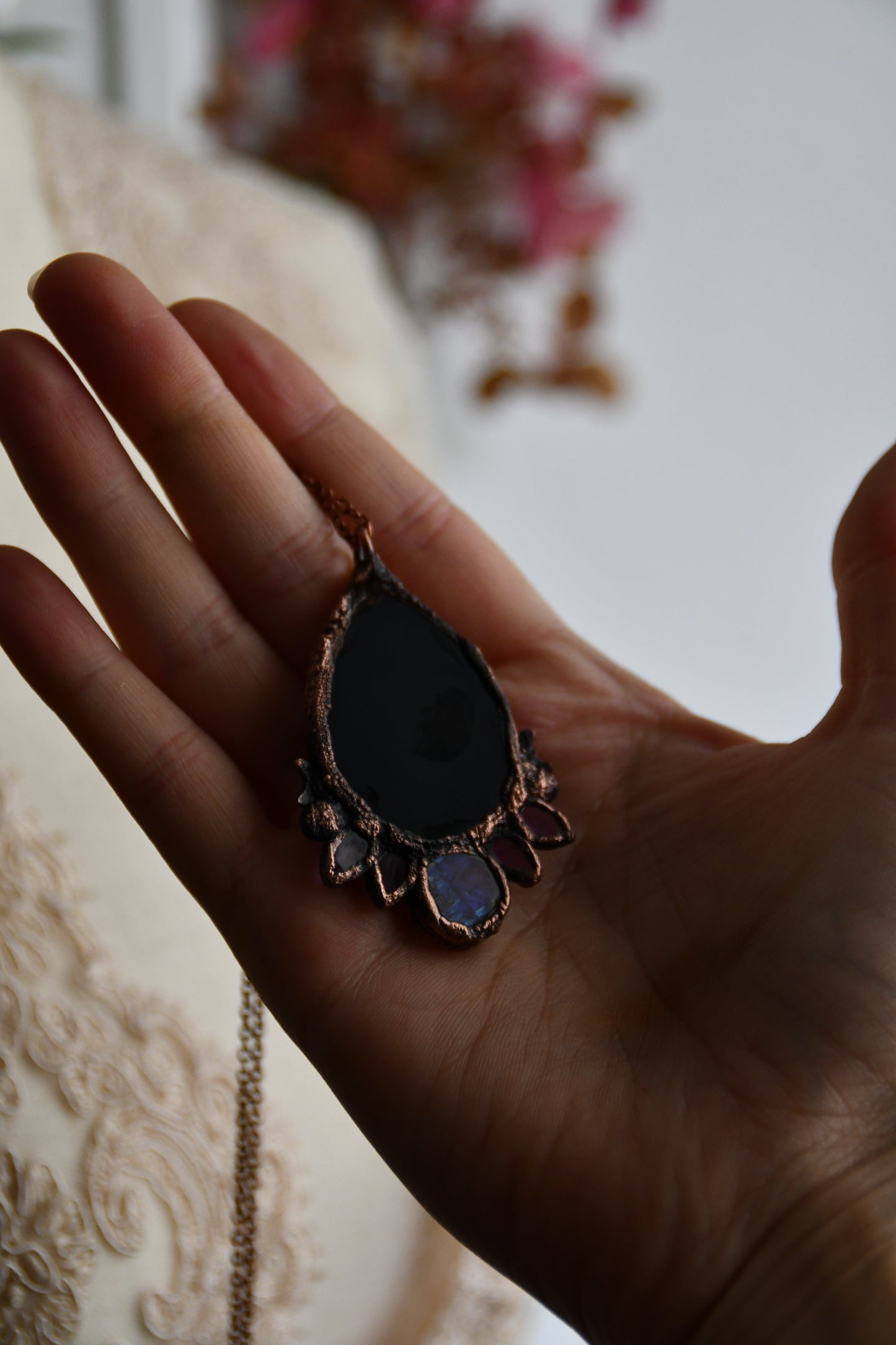 Ritual: Real Spider Web Encased on Billiard Ball Copper Pendant