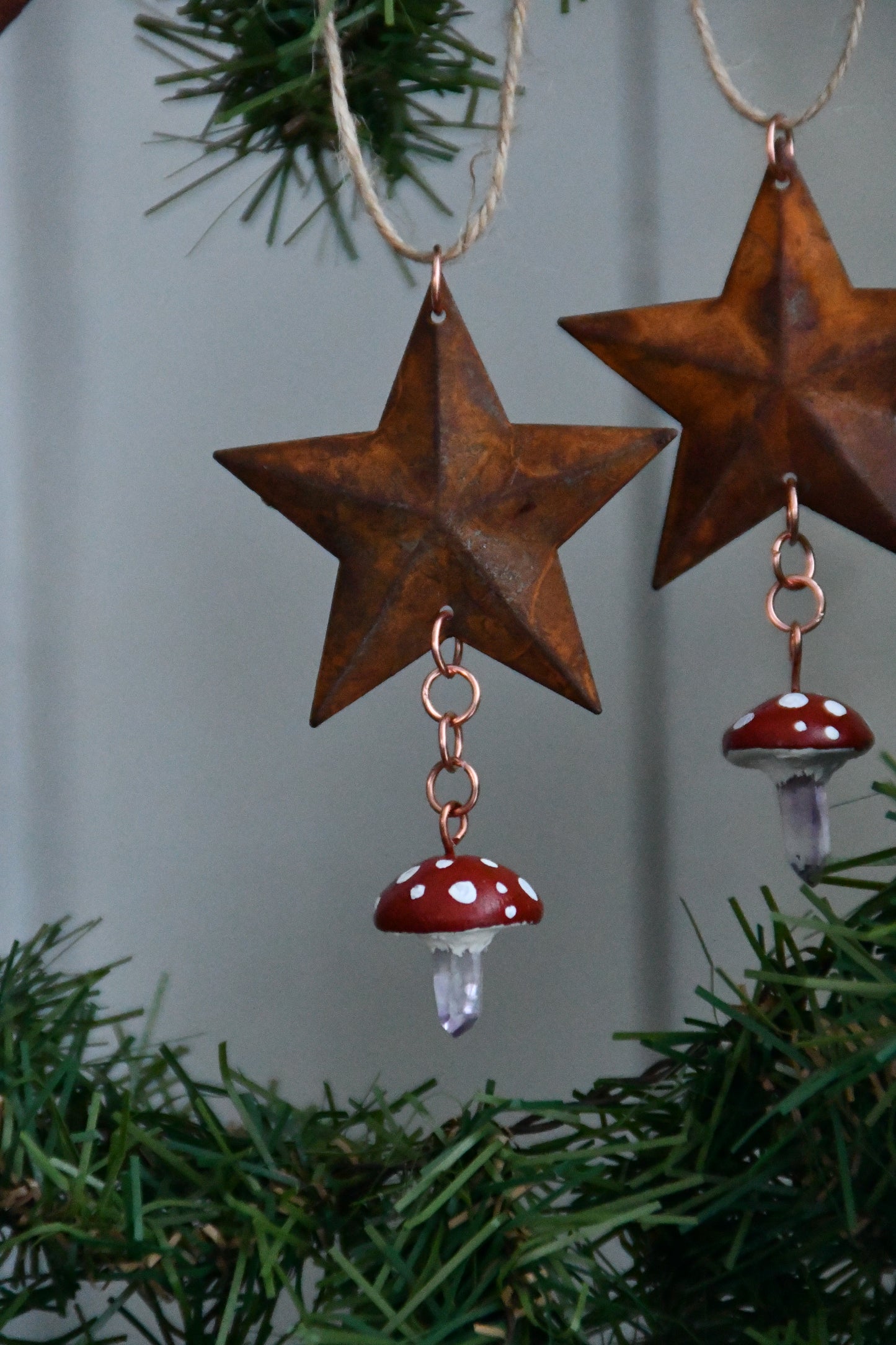 Rustic Star and Crystal Mushroom Ornament
