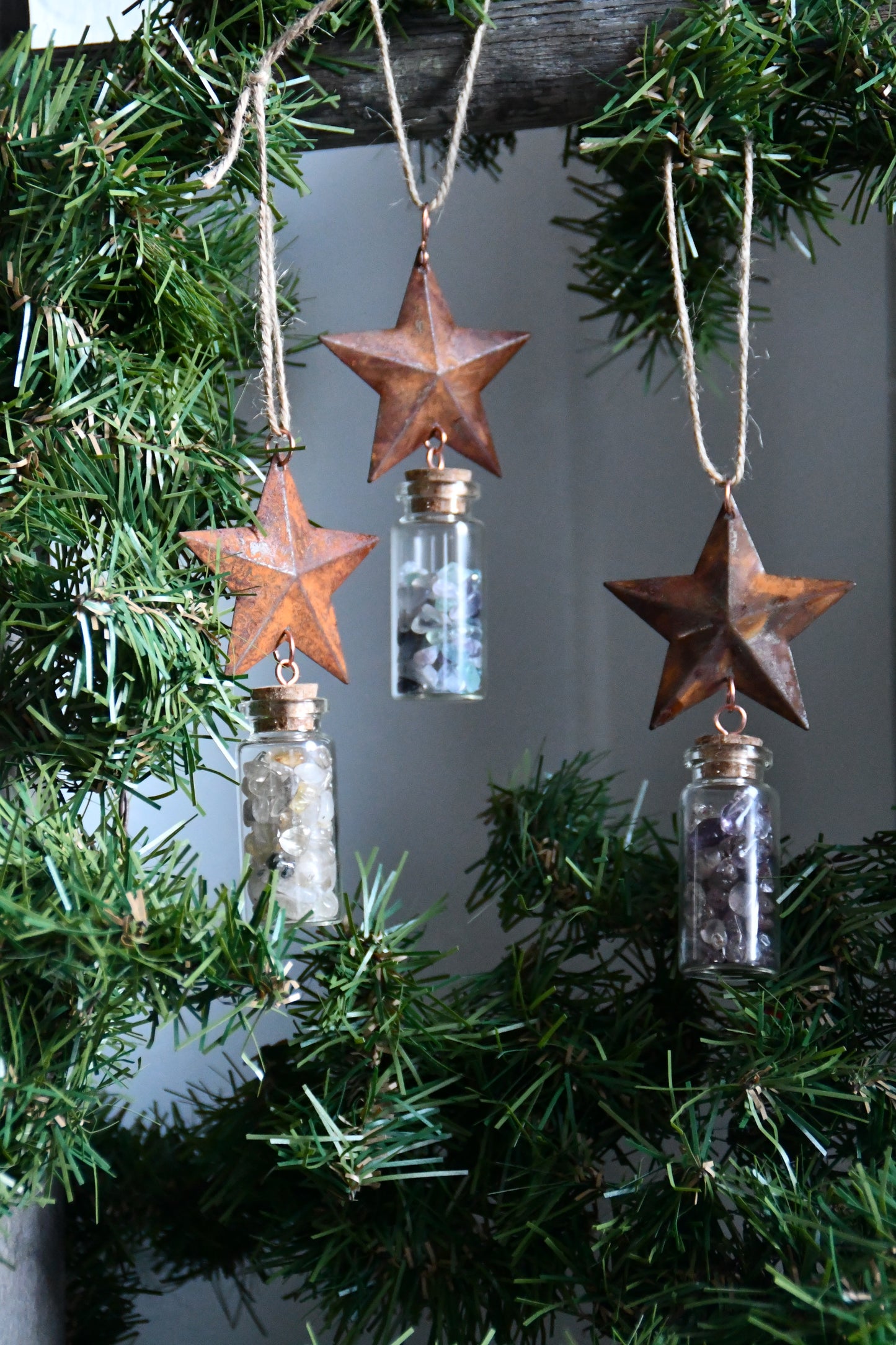Tin Star and Crystal Vial Ornament
