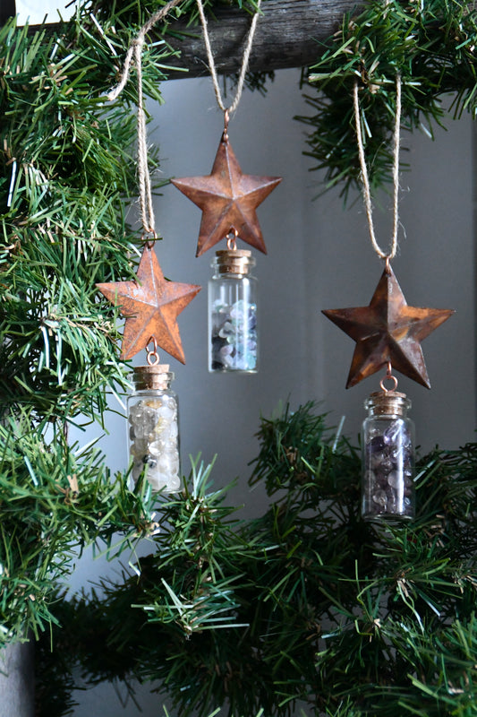 Tin Star and Crystal Vial Ornament