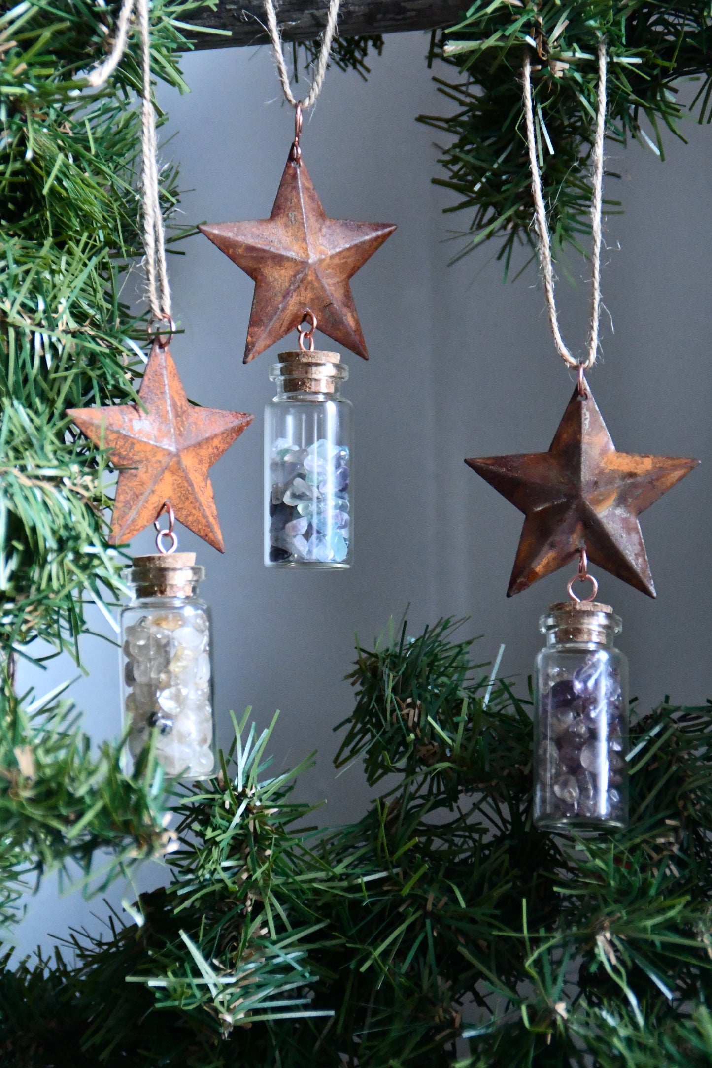Tin Star and Crystal Vial Ornament