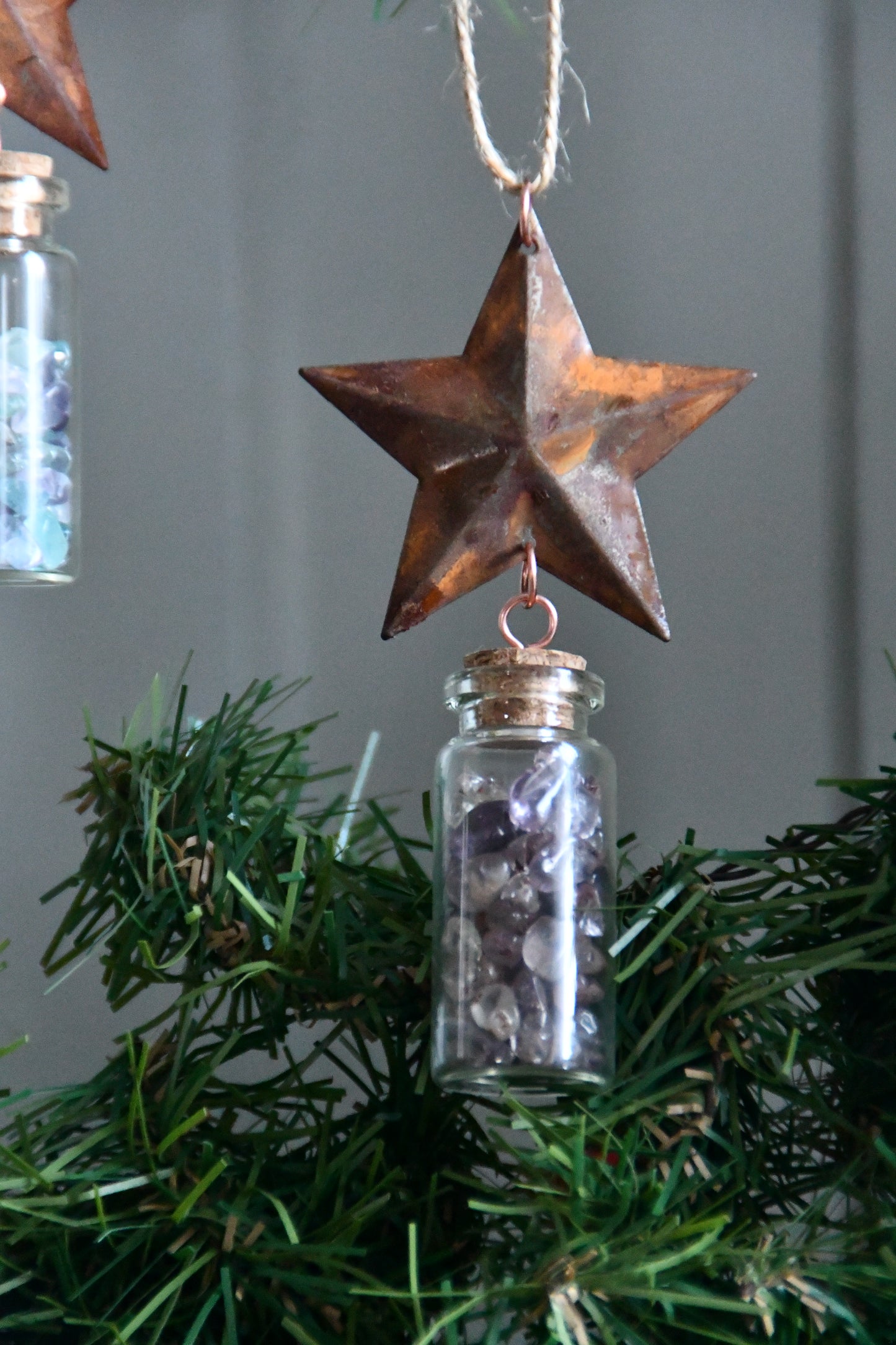 Tin Star and Crystal Vial Ornament