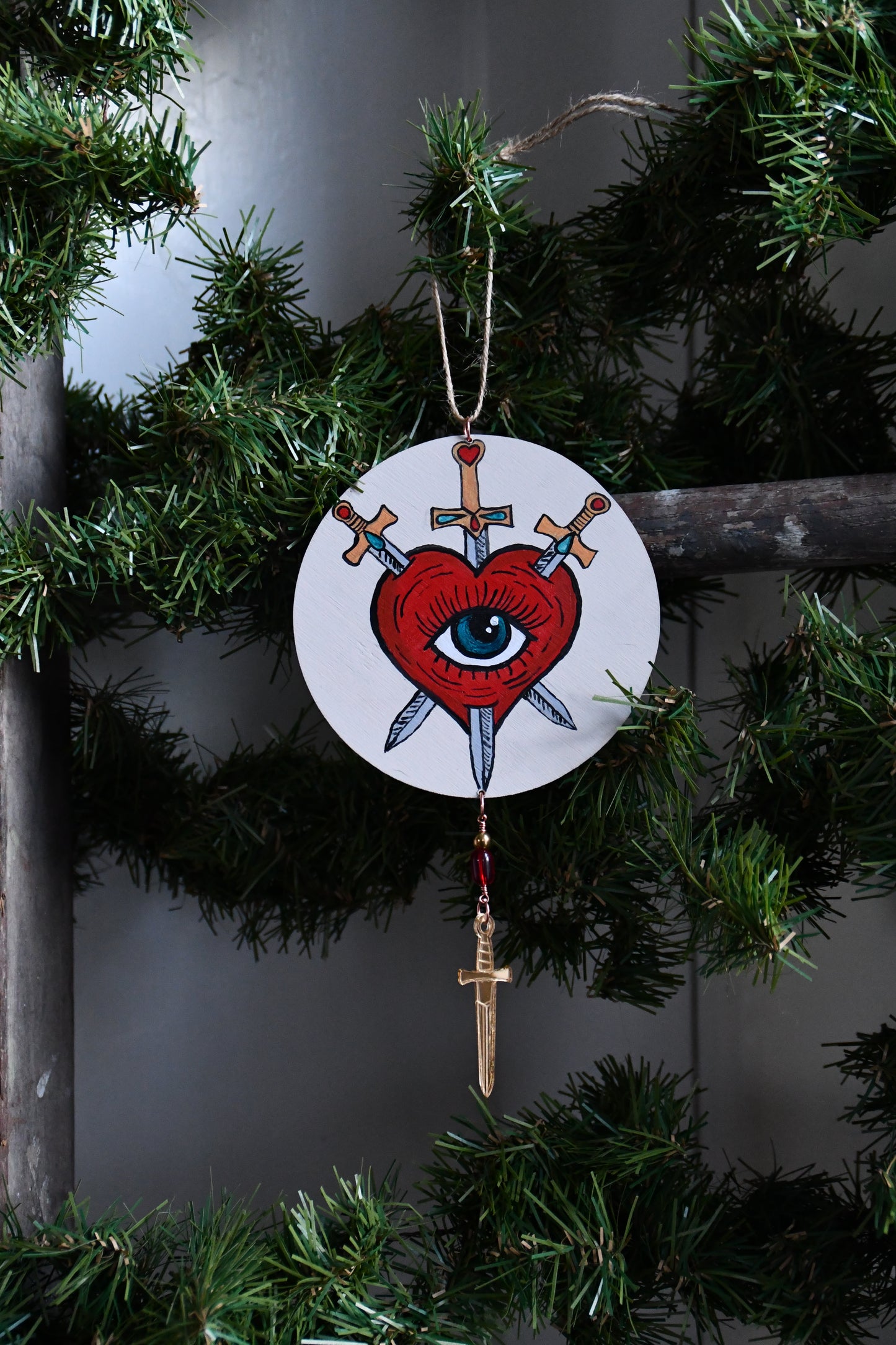 Three of Swords Hand Painted Ornament