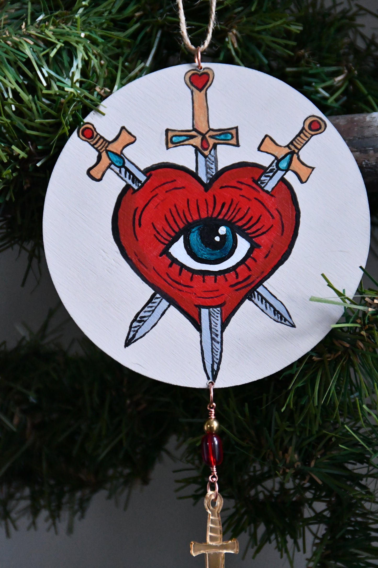 Three of Swords Hand Painted Ornament