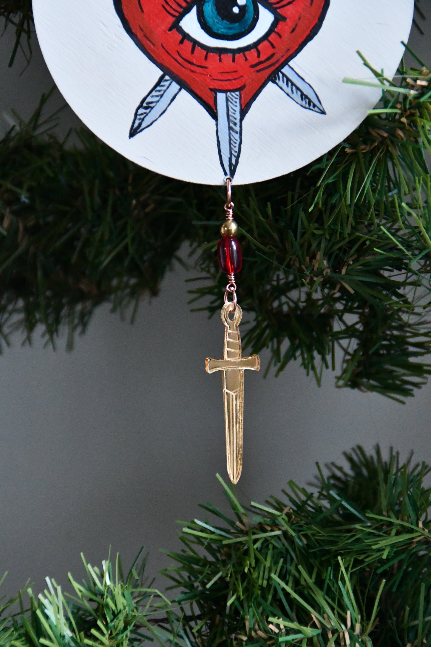 Three of Swords Hand Painted Ornament