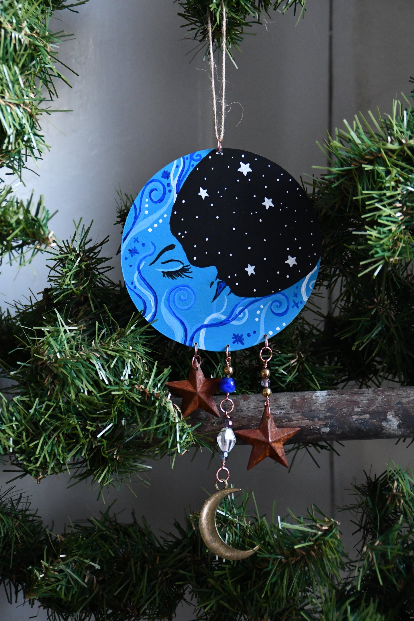 Sleeping Moon Hand Painted Ornament