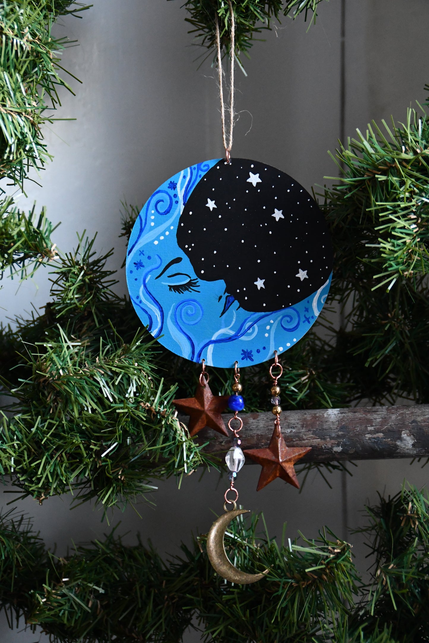 Sleeping Moon Hand Painted Ornament