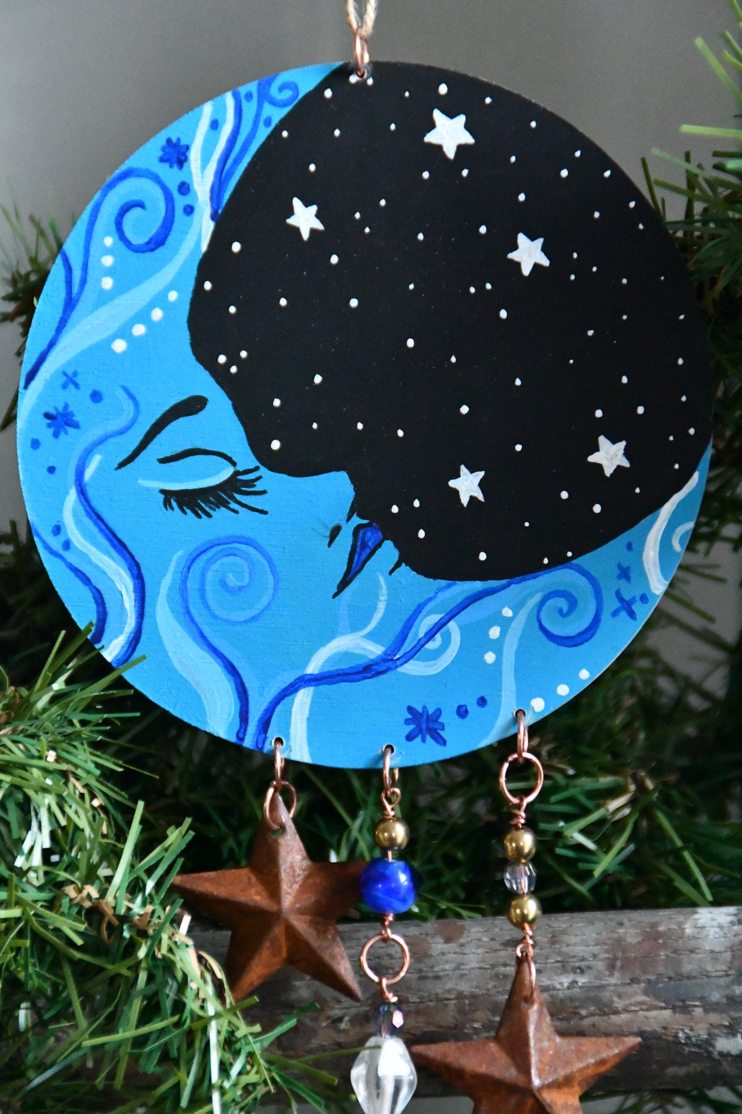 Sleeping Moon Hand Painted Ornament