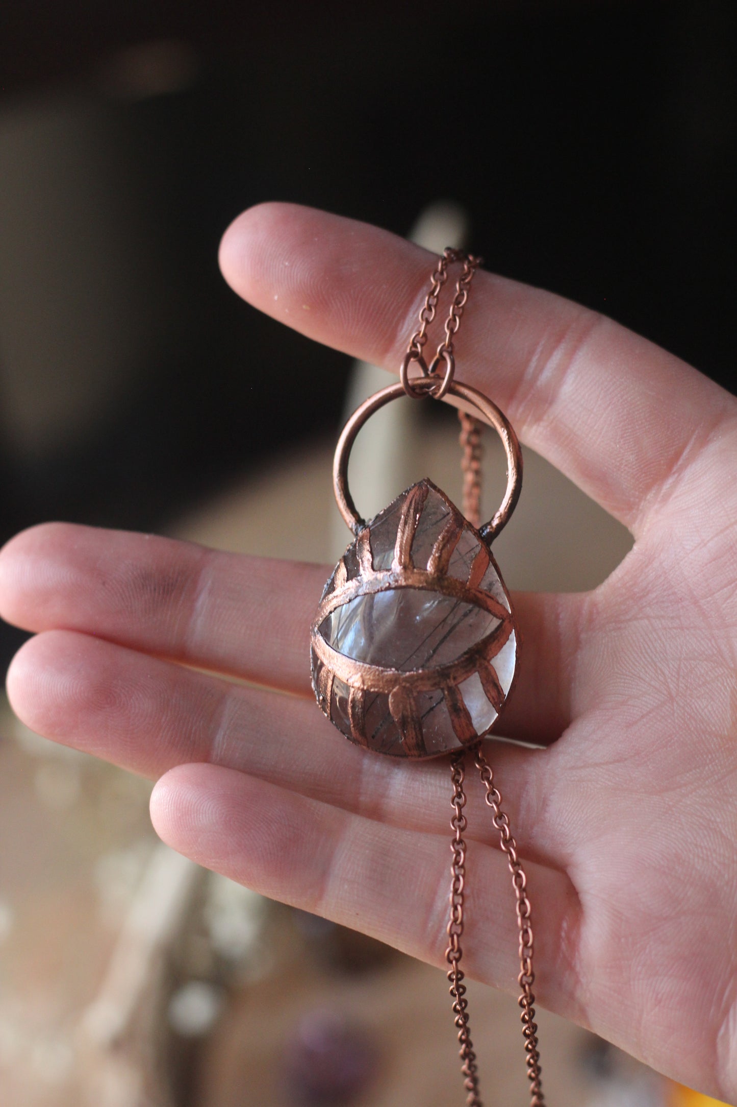 Reserved for Isaisaisab2020 Prophecy: Tourmalinated Quartz Copper Eye Pendant