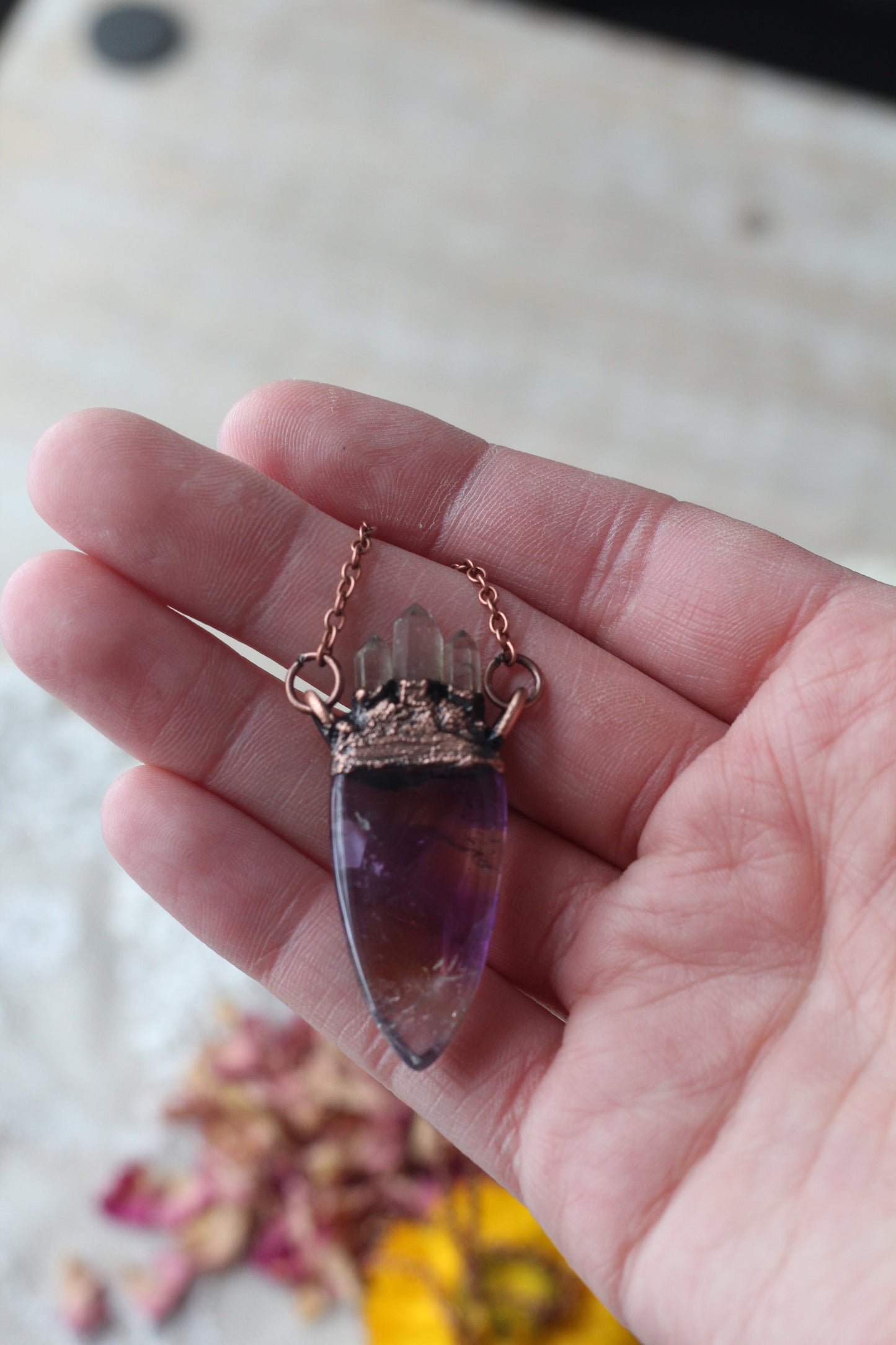 Aphrodite: Ametrine with Quartz Crown Copper Pendant