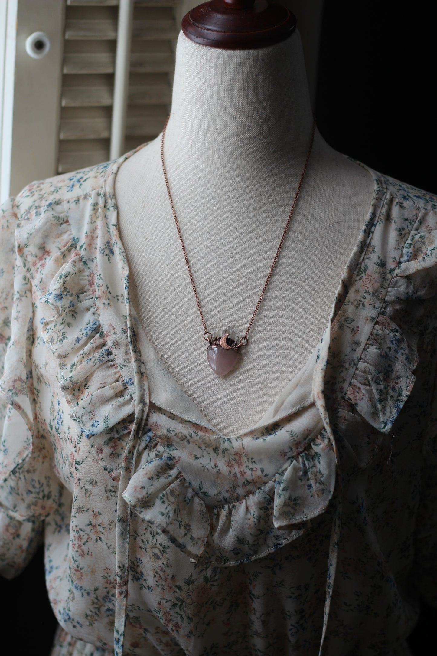 Aphrodite: Rose Quartz and Quartz Crown Copper Pendant