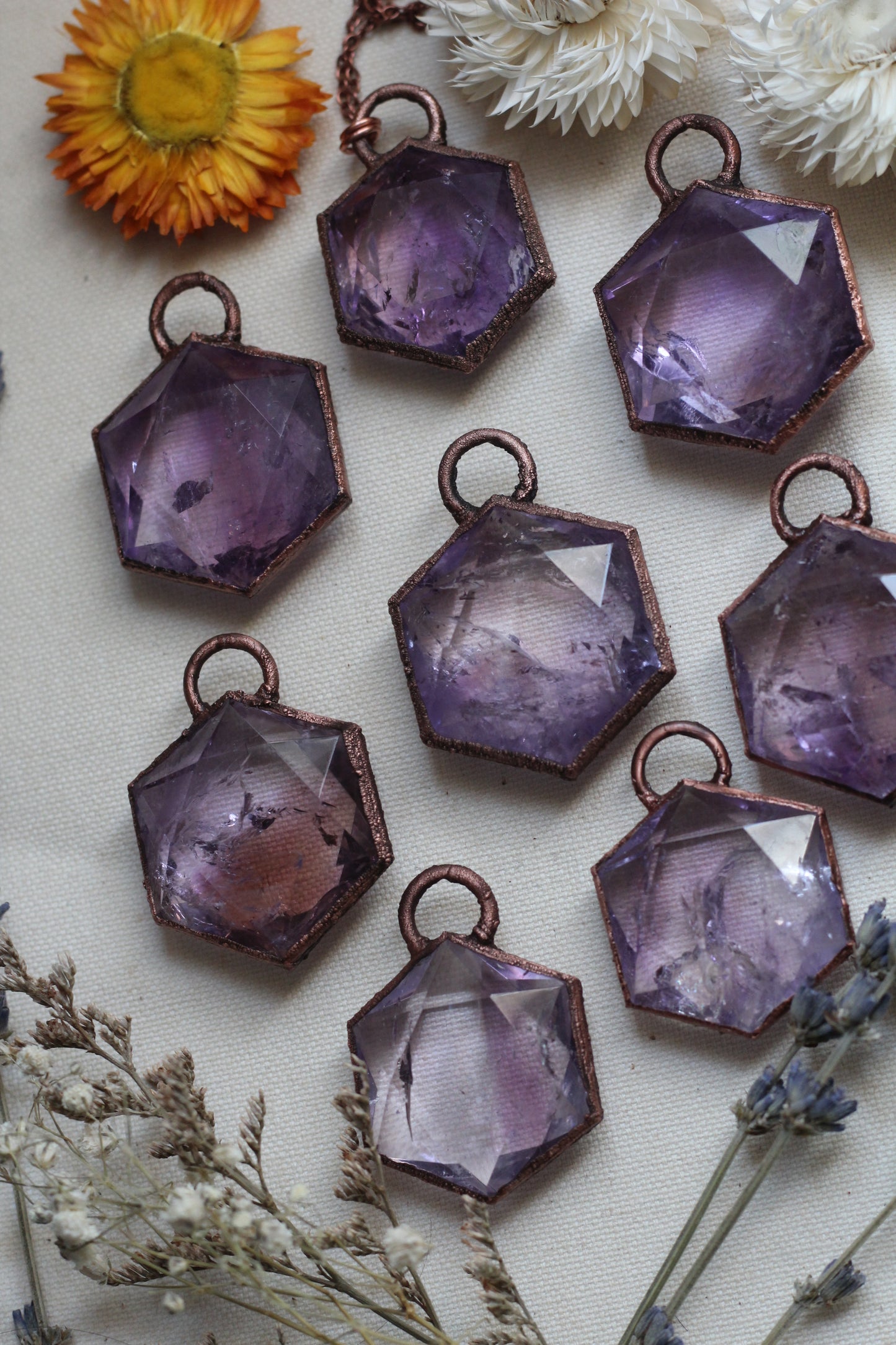 Amethyst Hexagon Copper Necklace