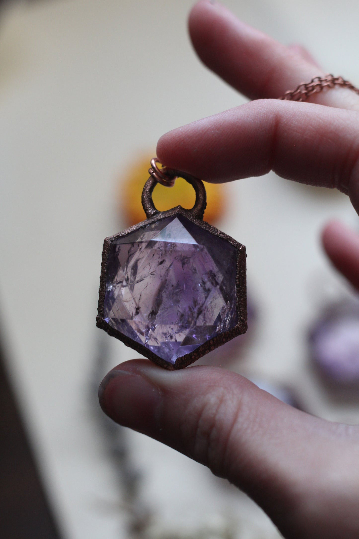 Amethyst Hexagon Copper Necklace