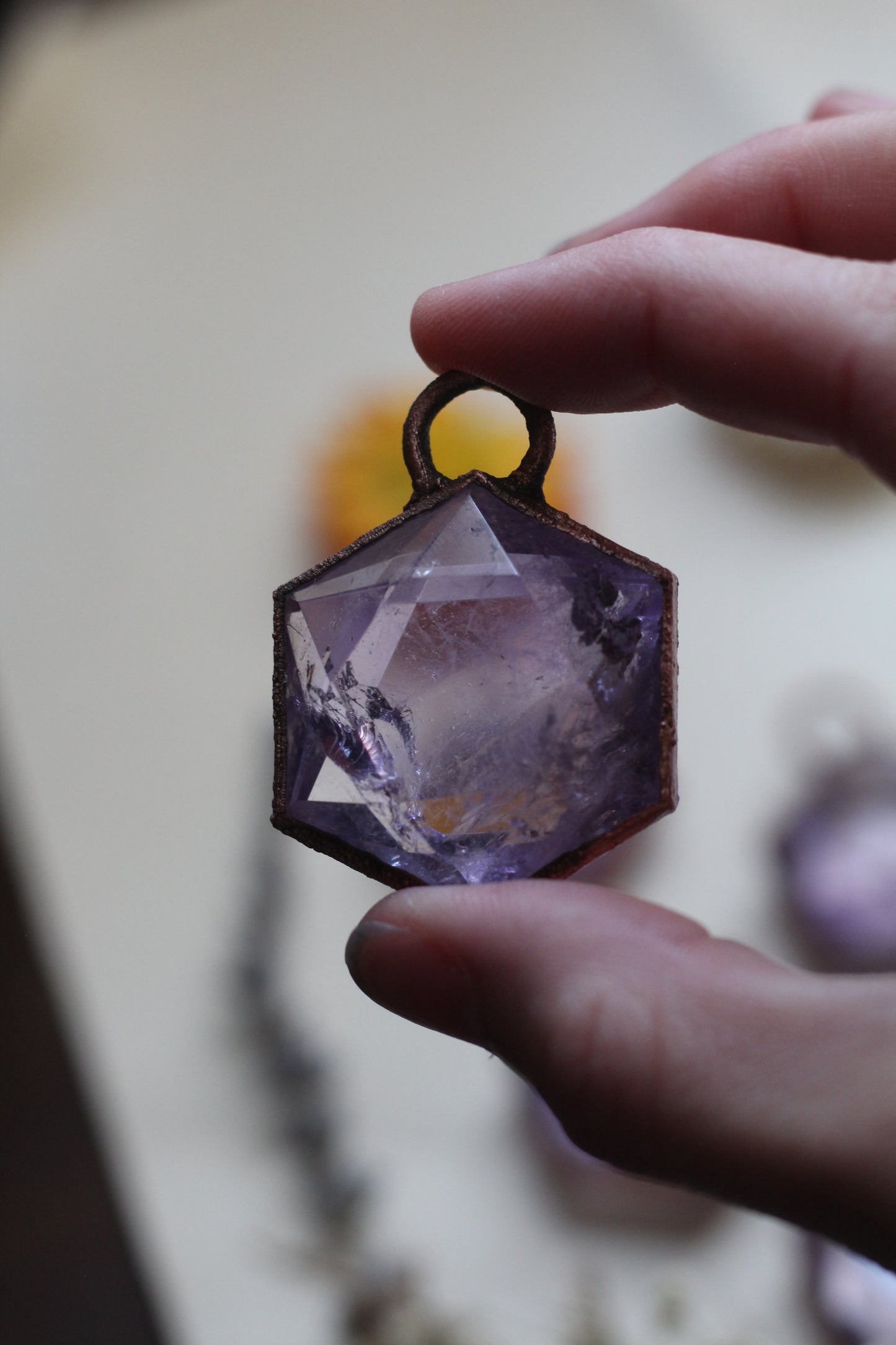 Amethyst Hexagon Copper Necklace