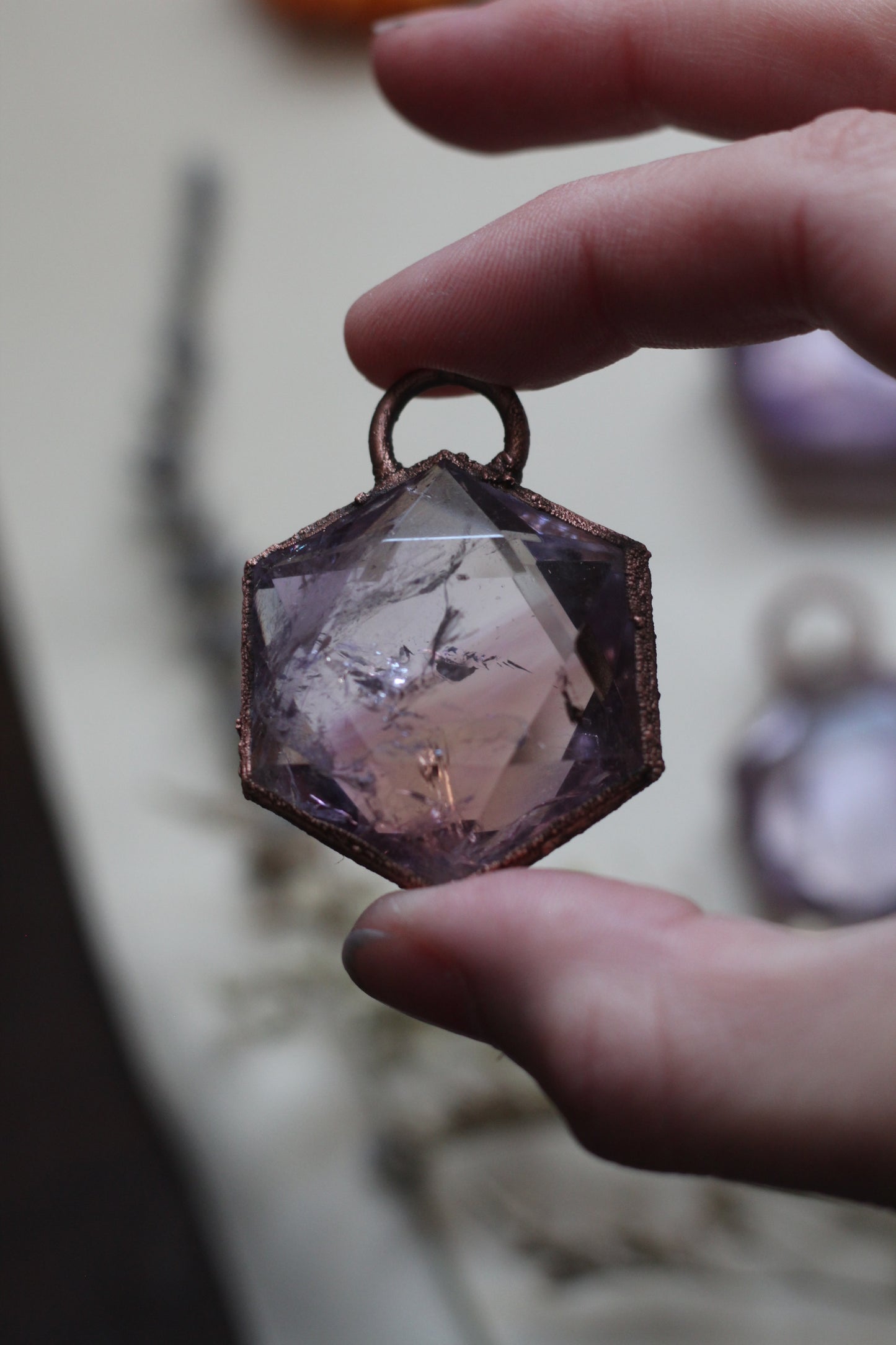 Amethyst Hexagon Copper Necklace