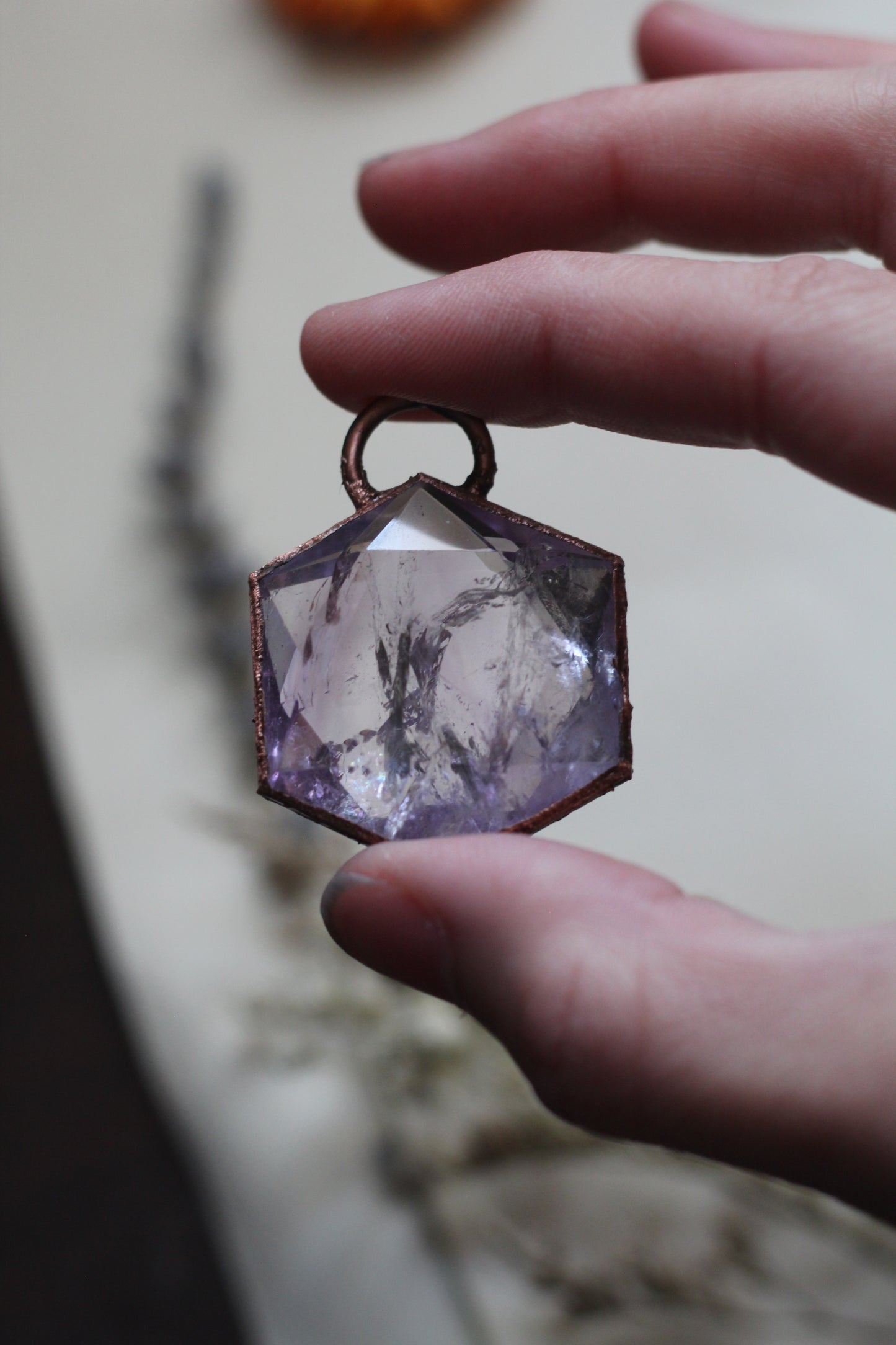 Amethyst Hexagon Copper Necklace