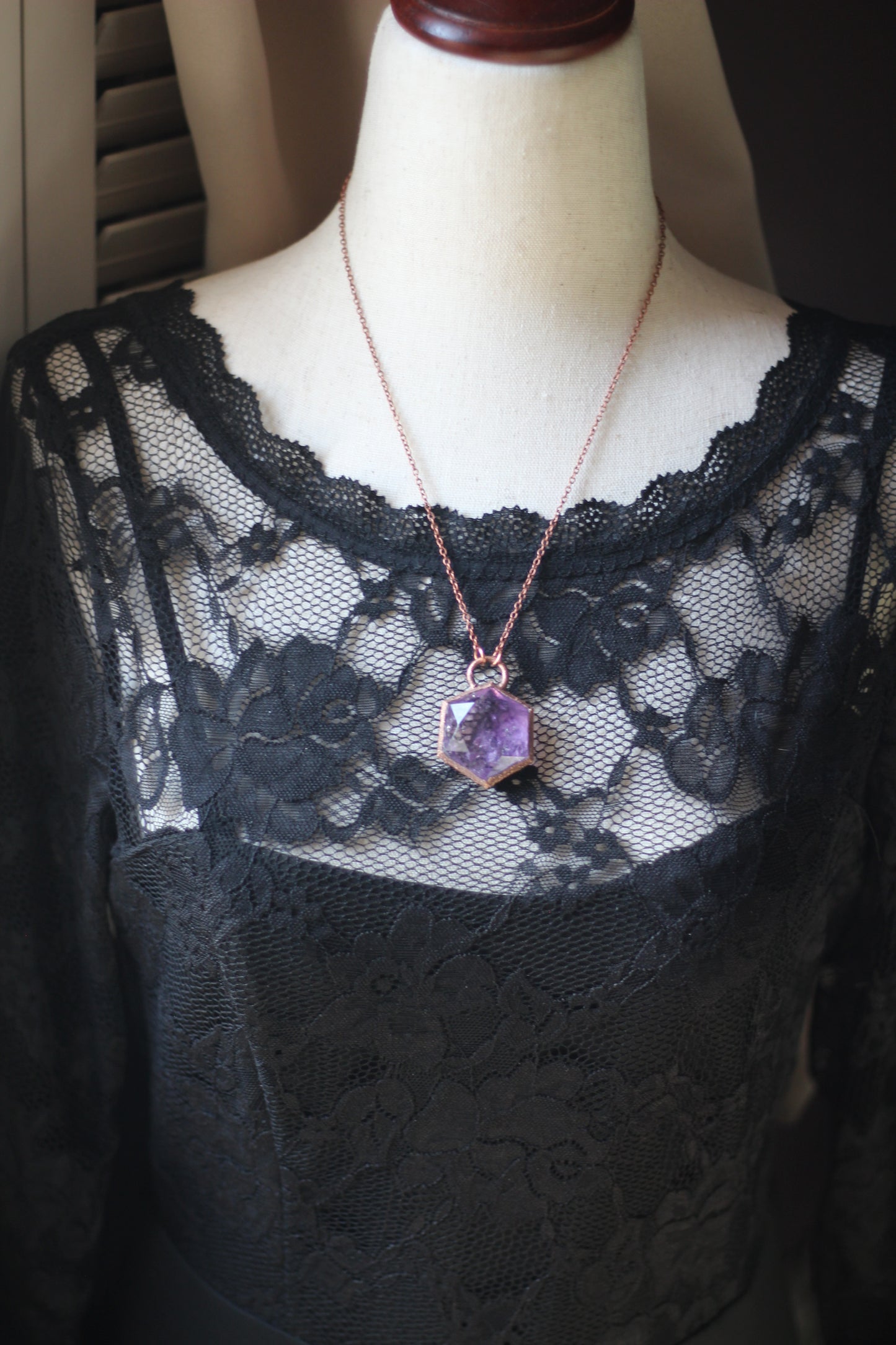 Amethyst Hexagon Copper Necklace