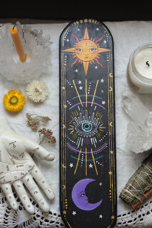 Hand painted Sun Moon and Eye Wooden Decor