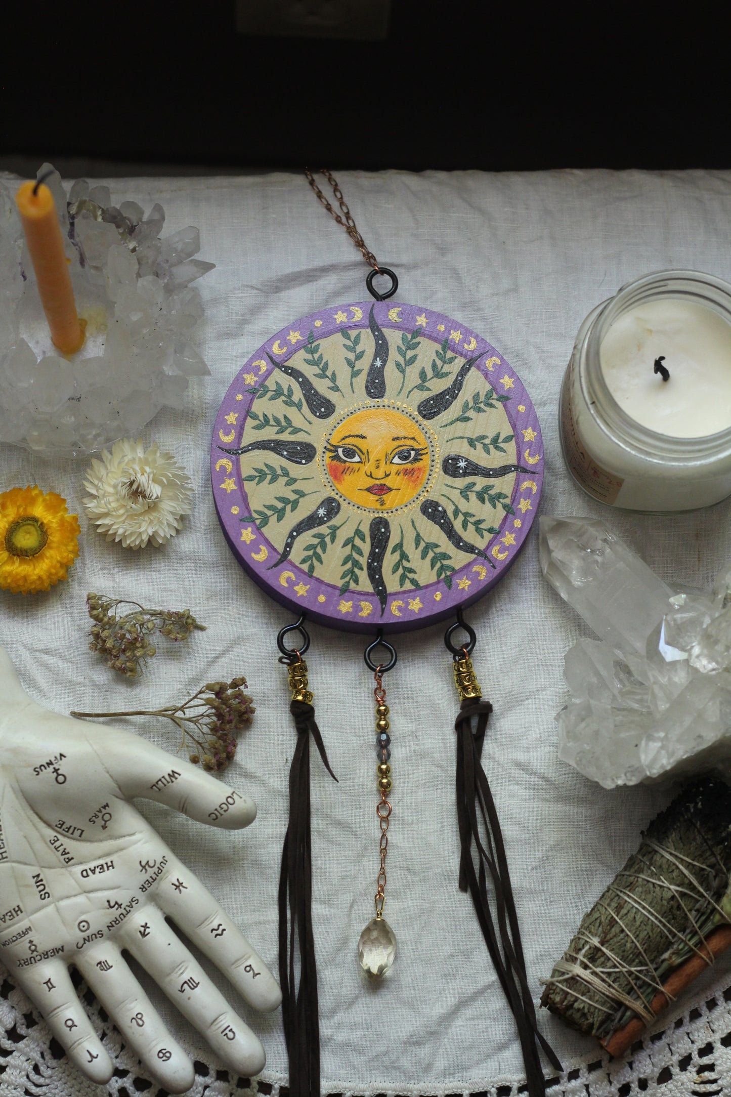 Hand Painted Sun with Citrine Wall Hanging