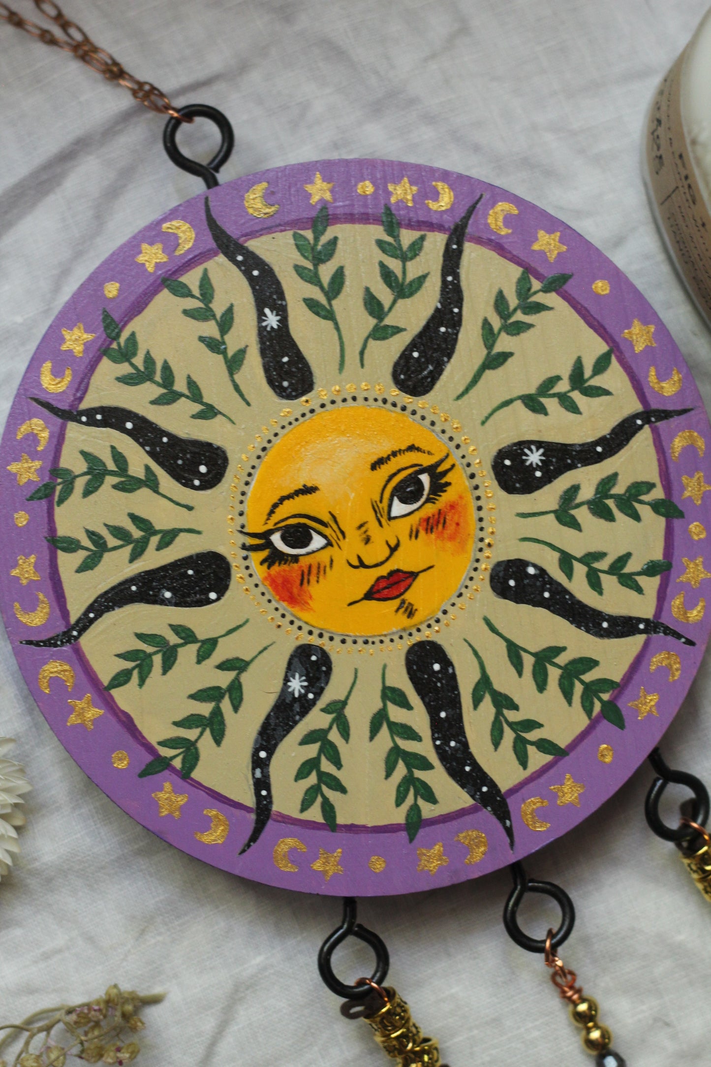 Hand Painted Sun with Citrine Wall Hanging