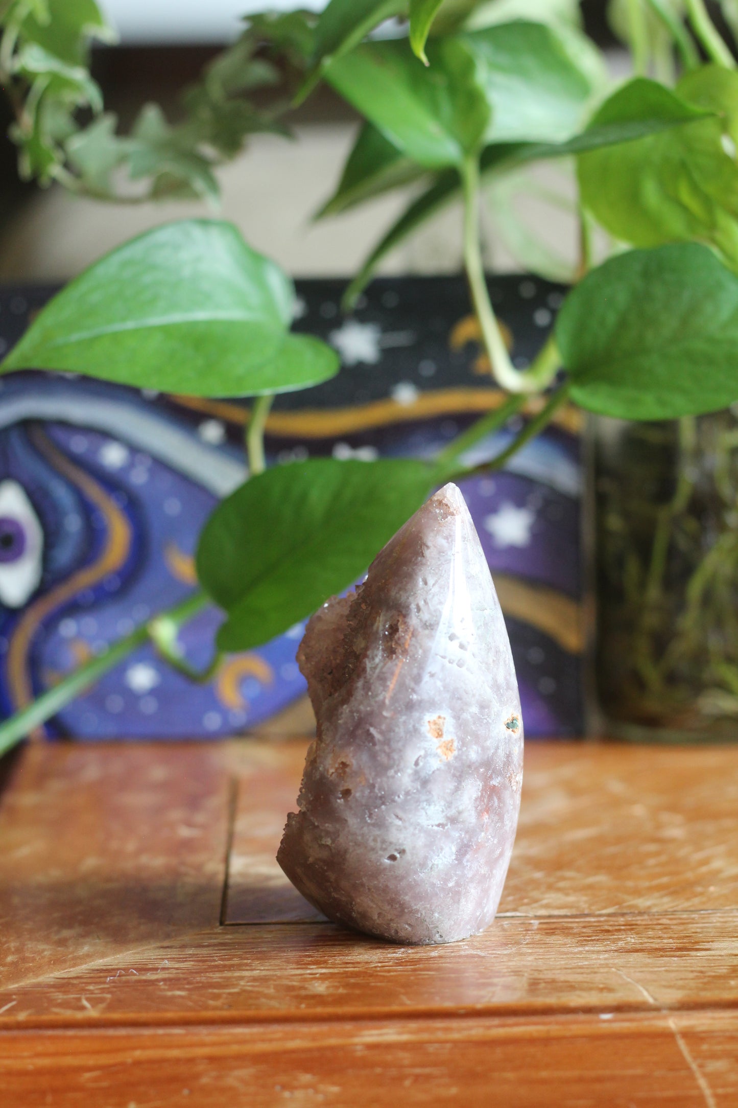 Flower Agate and Amethyst Semi Polished Flame