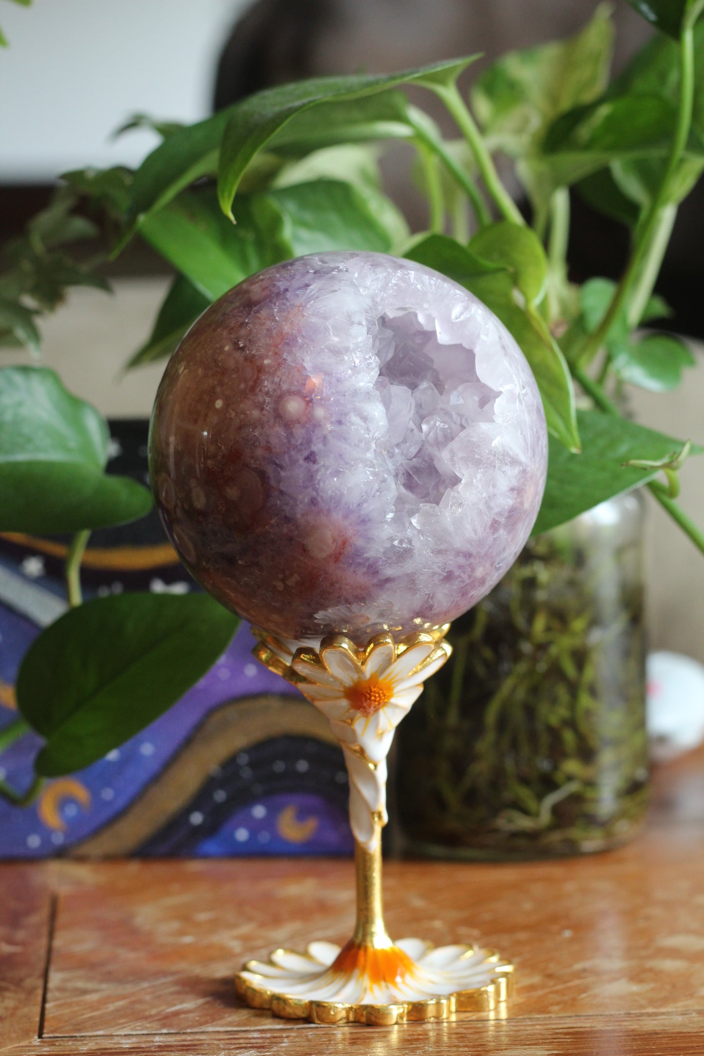 Flower Agate and Amethyst Sphere