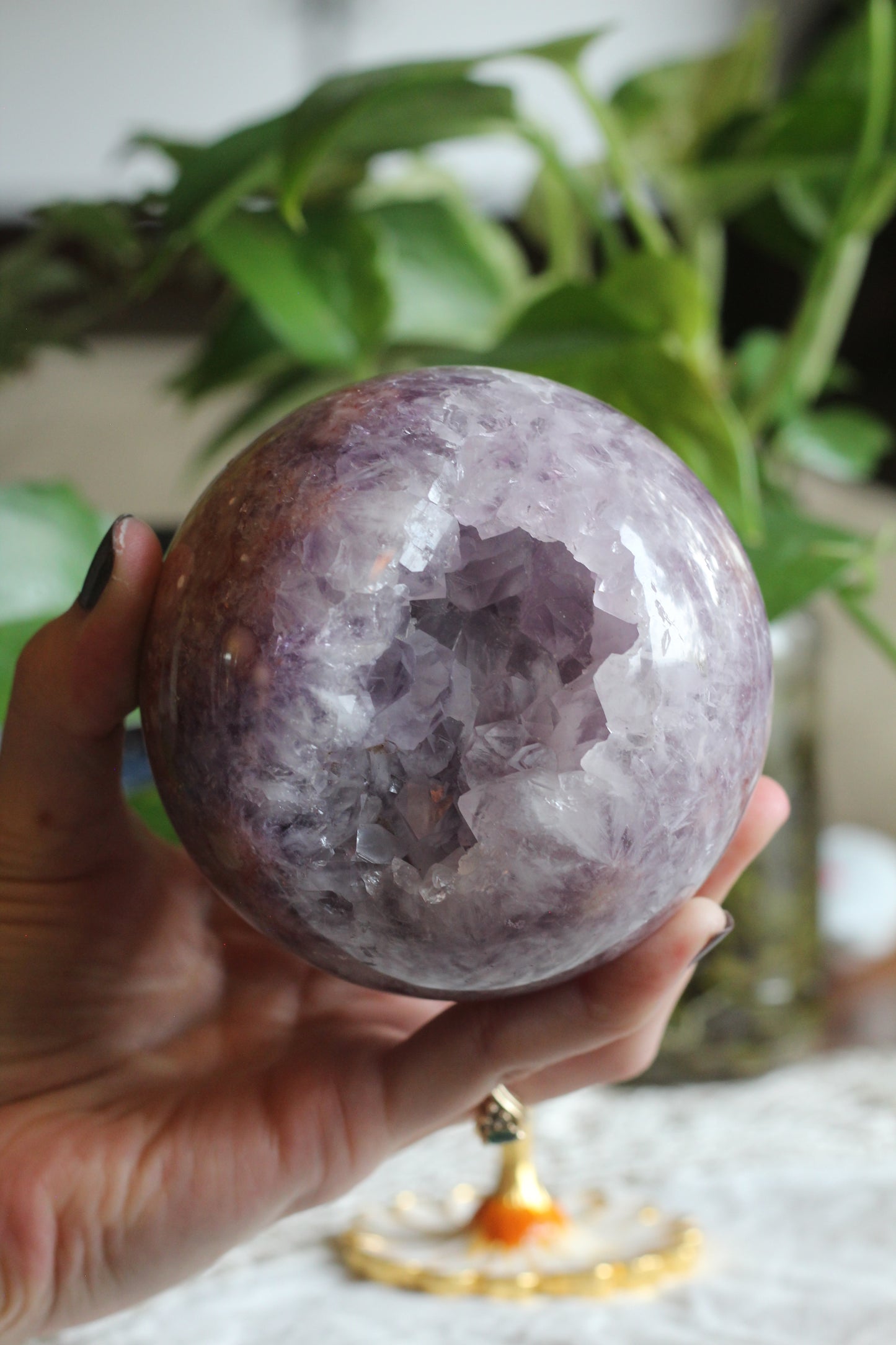 Flower Agate and Amethyst Sphere