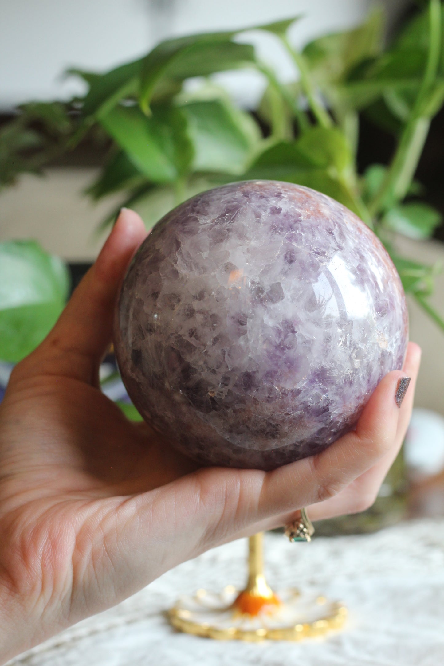 Flower Agate and Amethyst Sphere