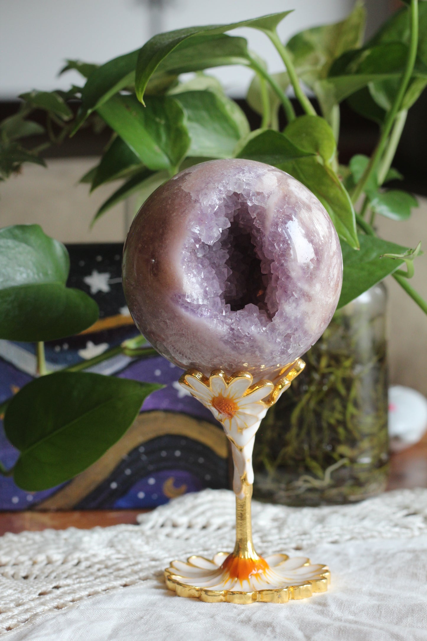 Flower Agate and Amethyst Sphere