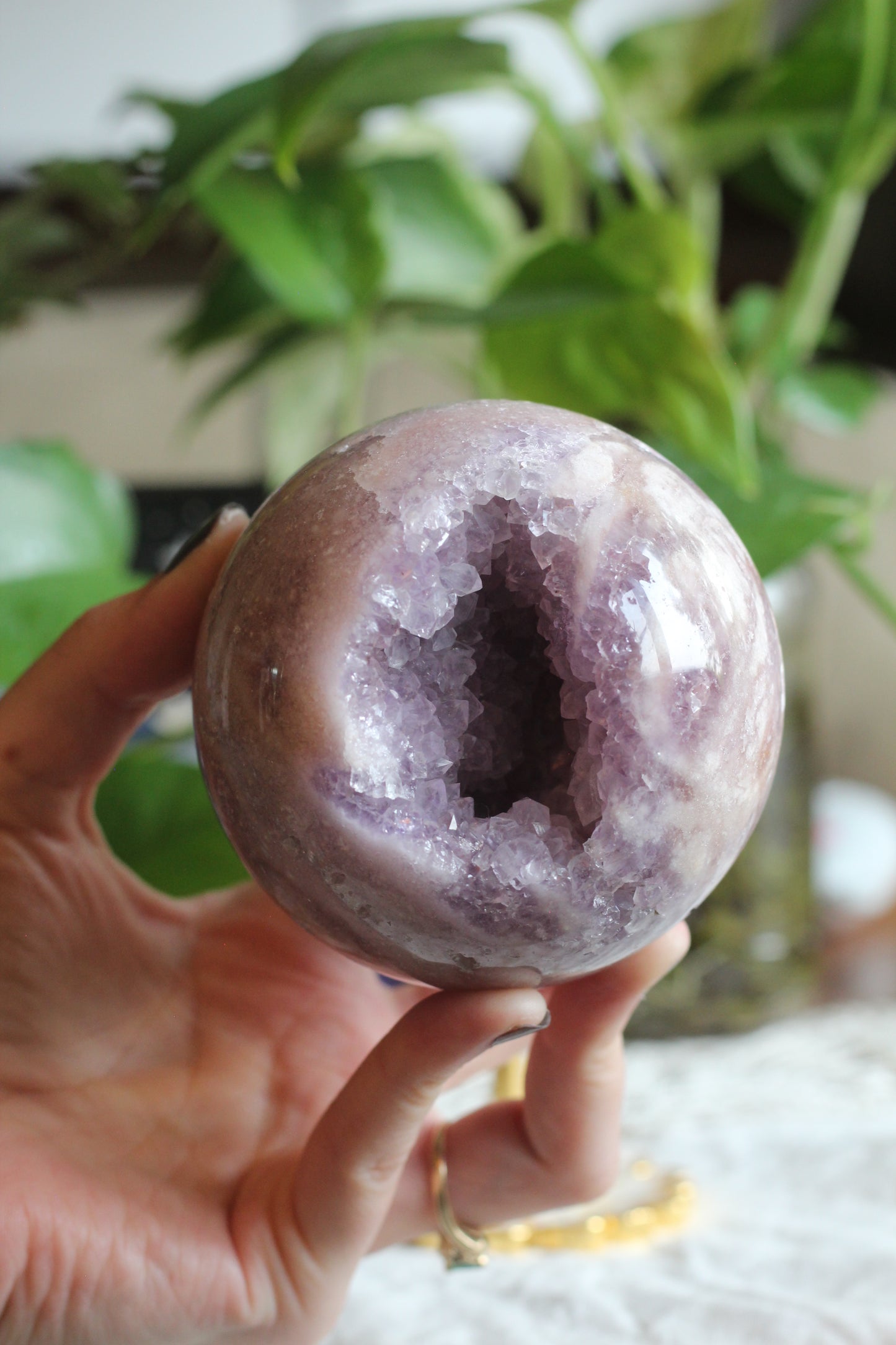 Flower Agate and Amethyst Sphere