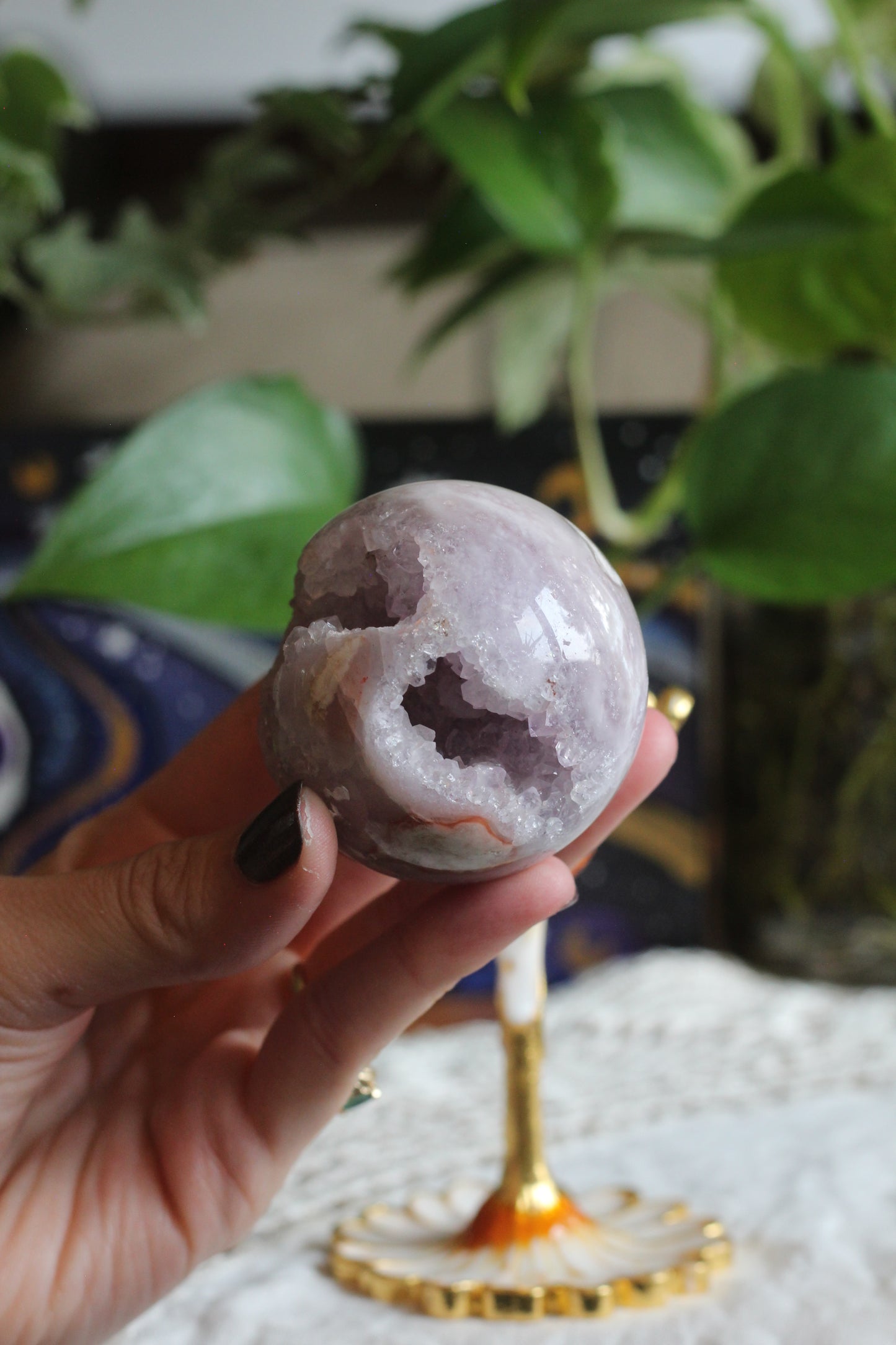 Flower Agate and Amethyst Sphere