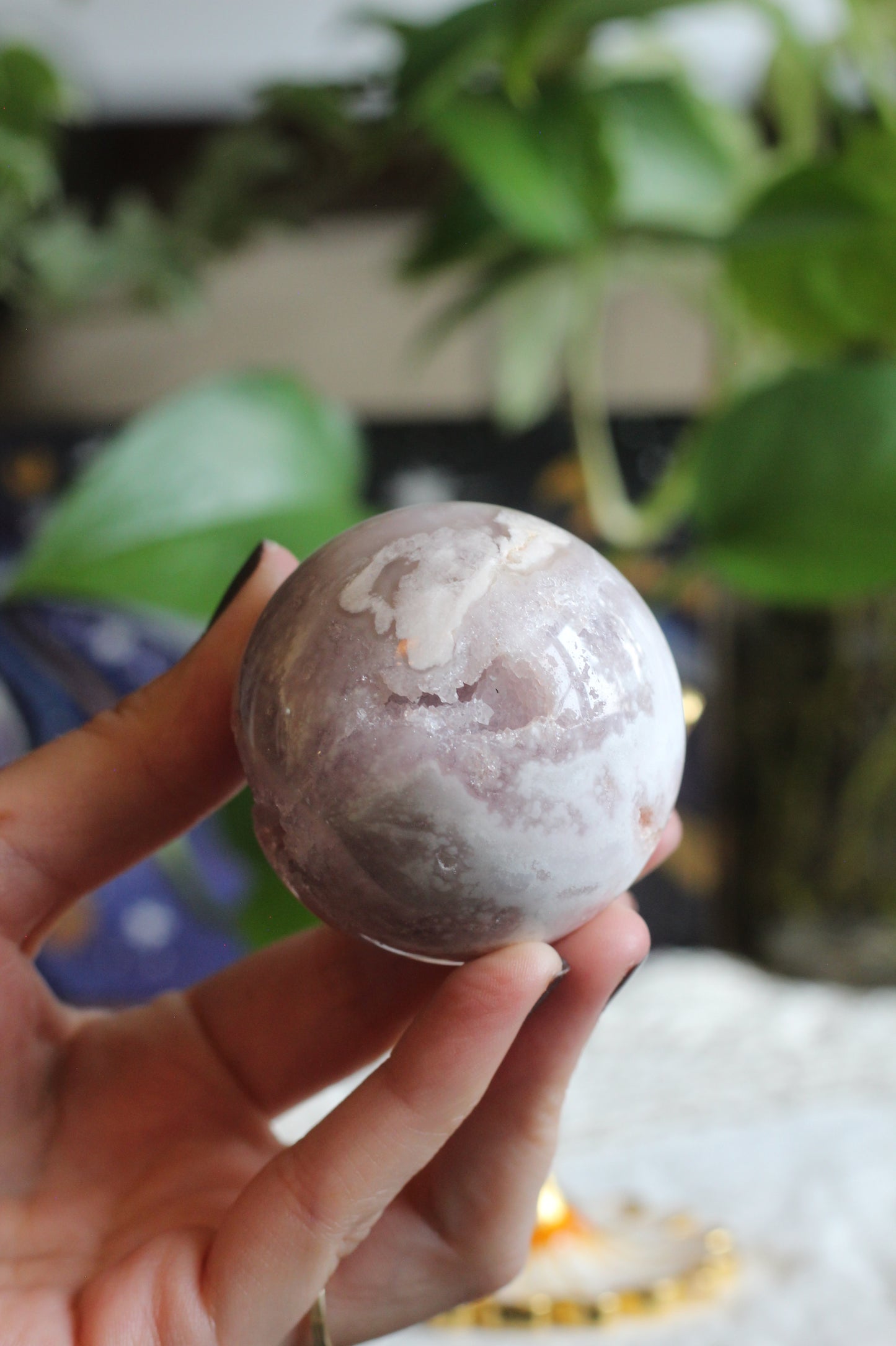 Flower Agate and Amethyst Sphere