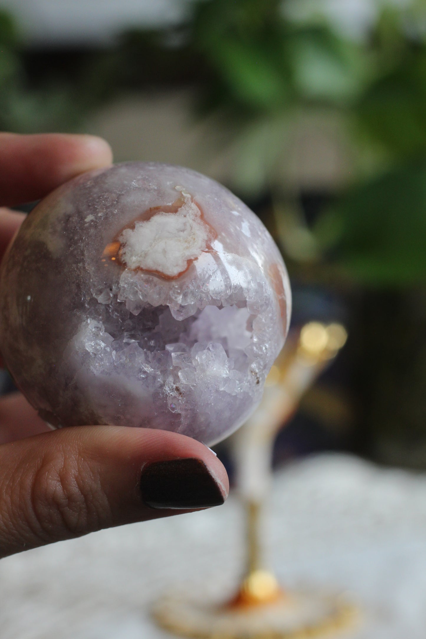 Flower Agate and Amethyst Sphere