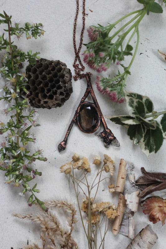 Rooted: Faceted Smokey Quartz with Pakimer Copper Necklace