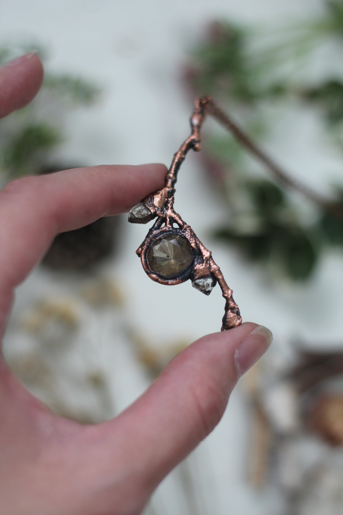 Rooted: Faceted Smokey Quartz with Pakimer Copper Necklace