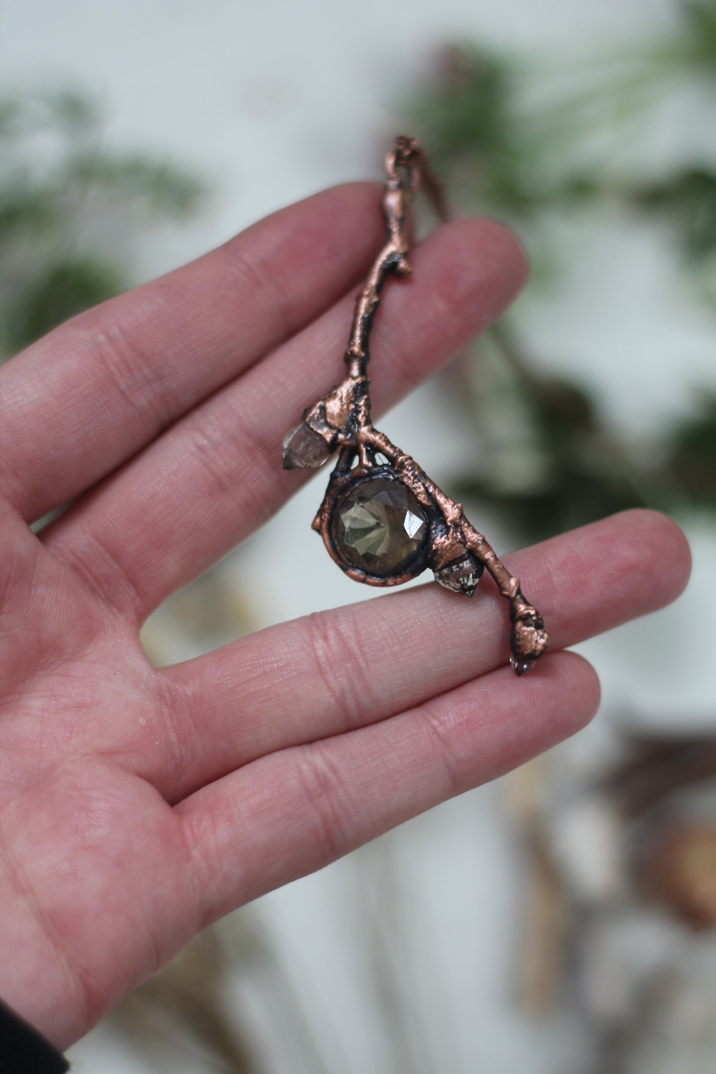 Rooted: Faceted Smokey Quartz with Pakimer Copper Necklace