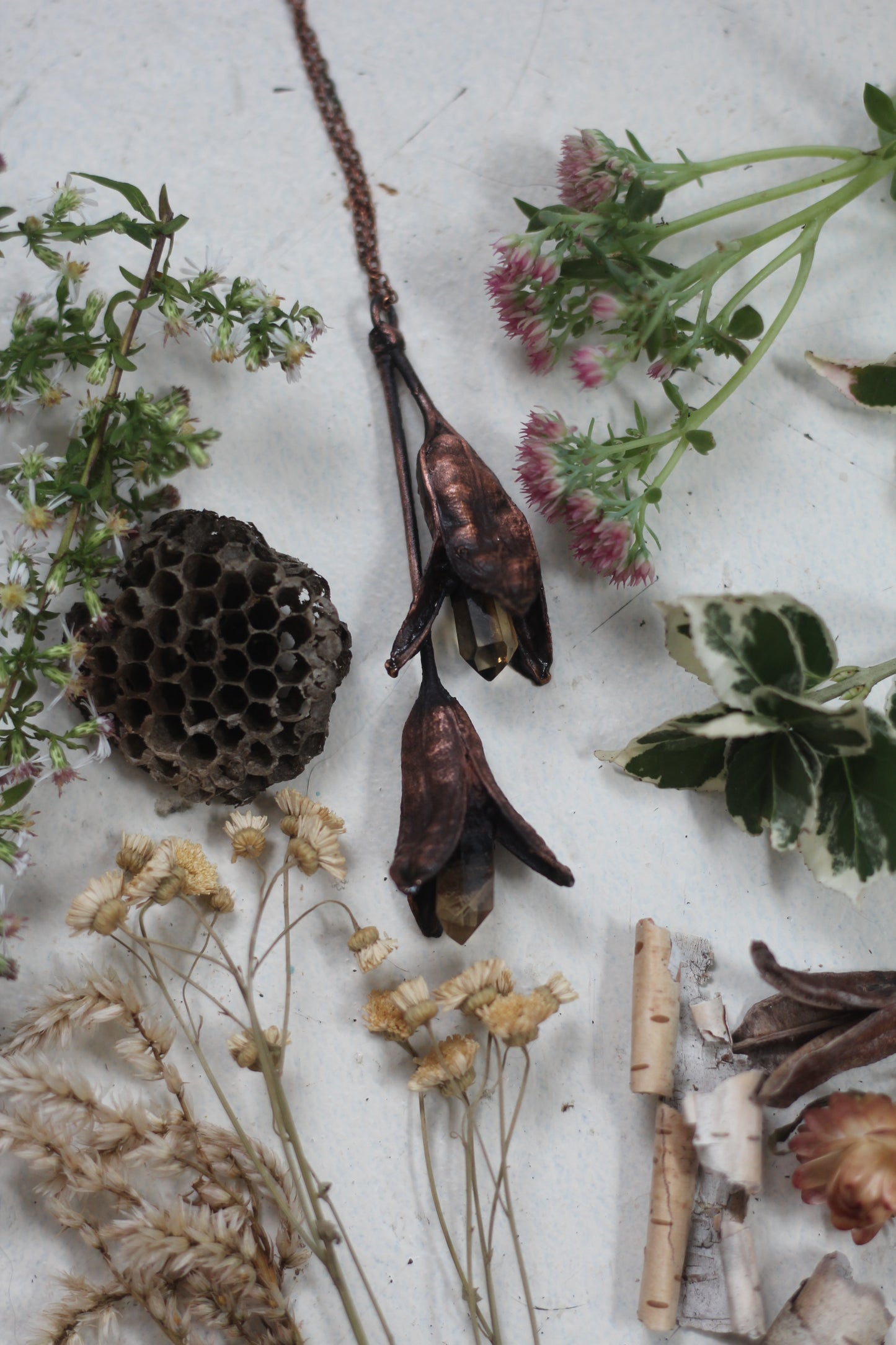 Rooted: Iris Pod and Citrine Copper Necklace