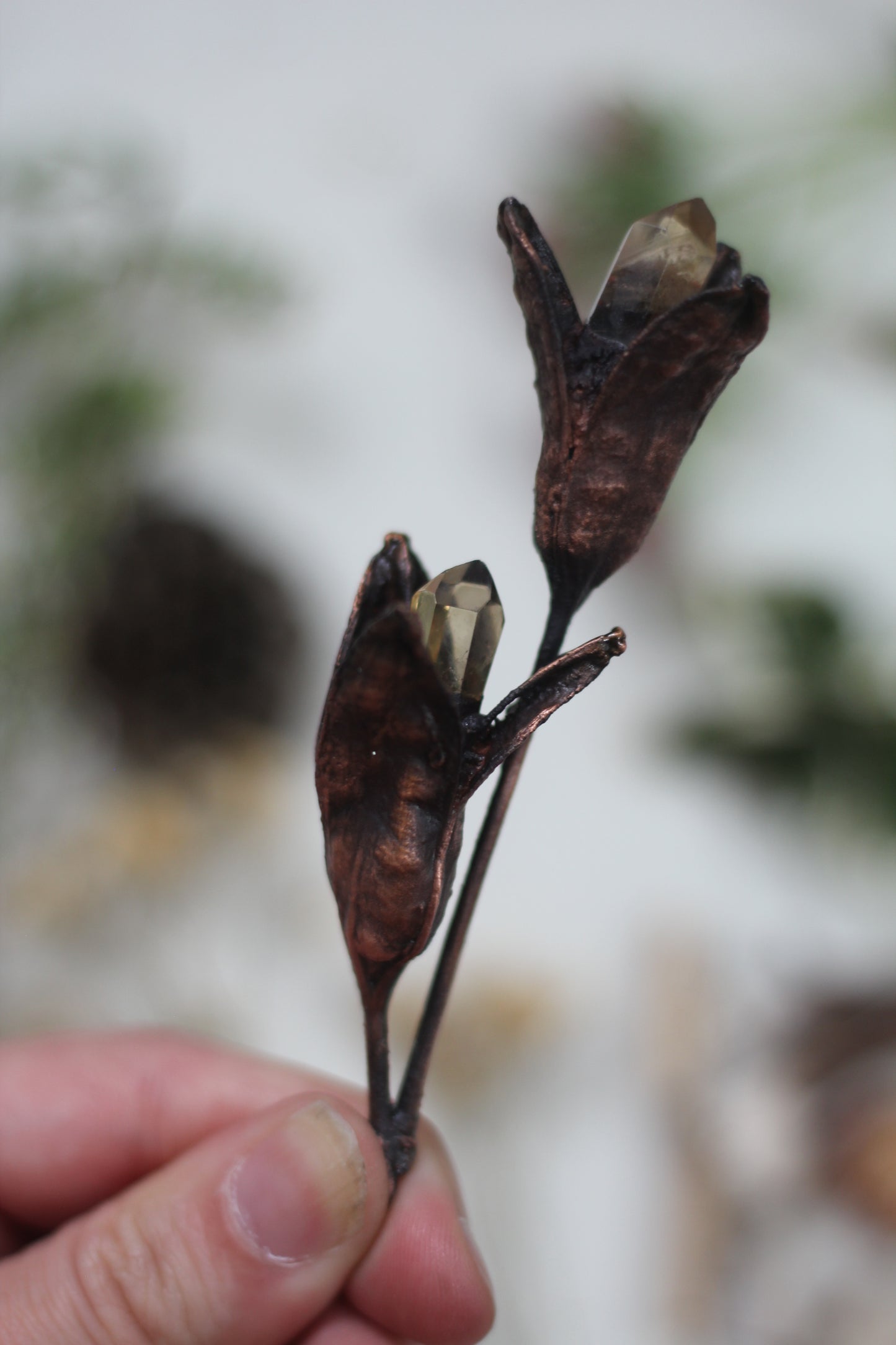 Rooted: Iris Pod and Citrine Copper Necklace