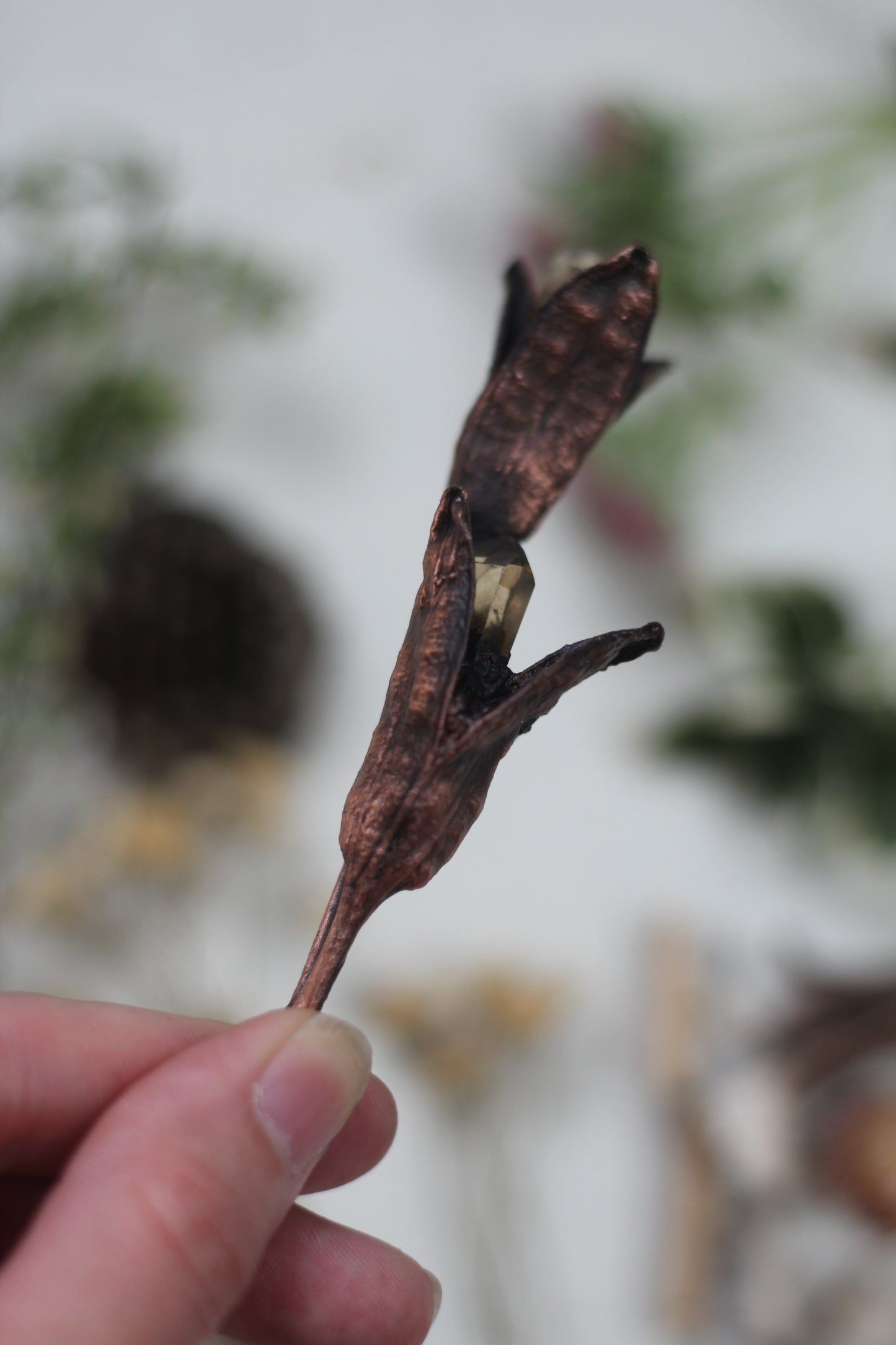 Rooted: Iris Pod and Citrine Copper Necklace