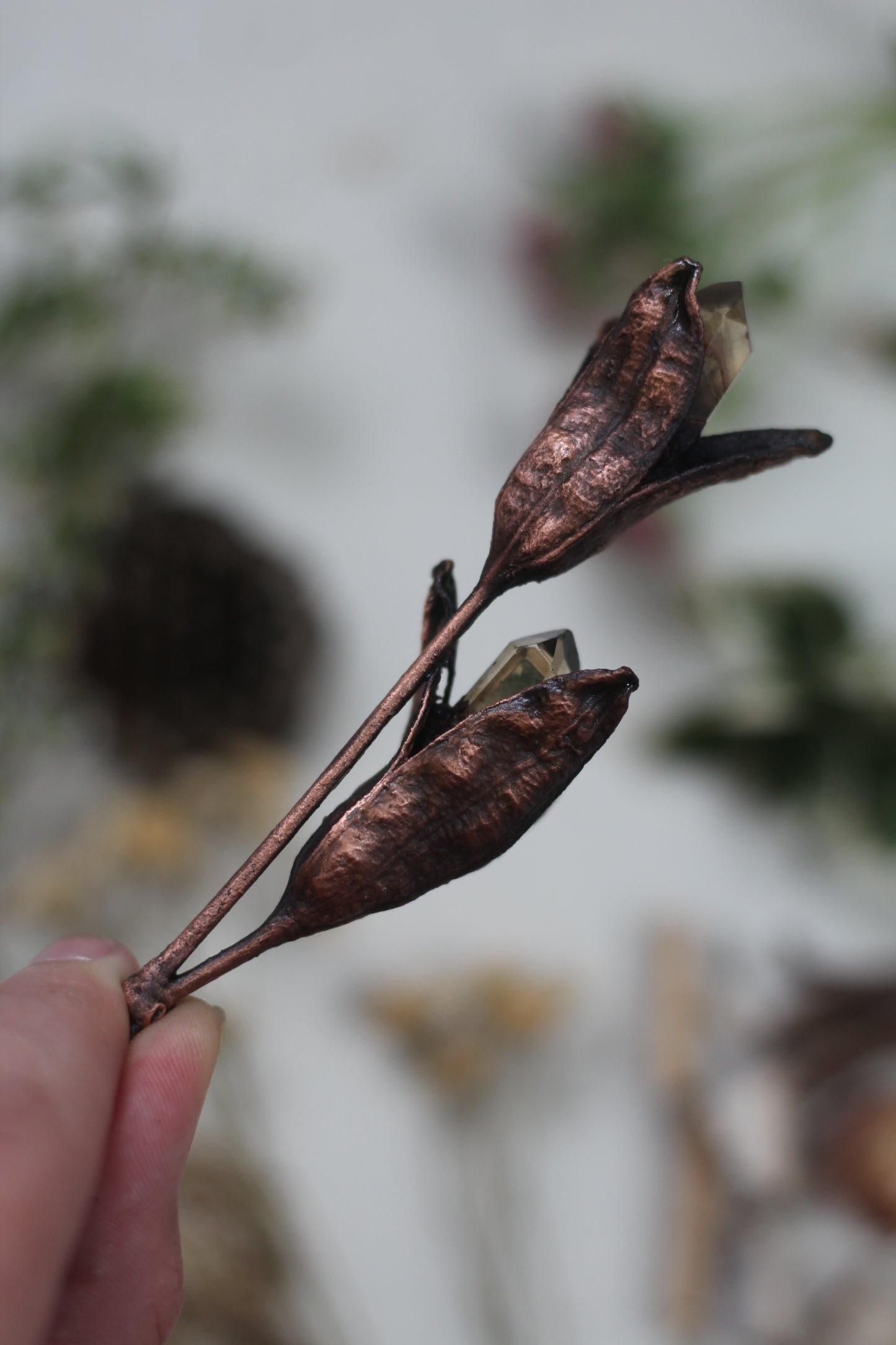 Rooted: Iris Pod and Citrine Copper Necklace