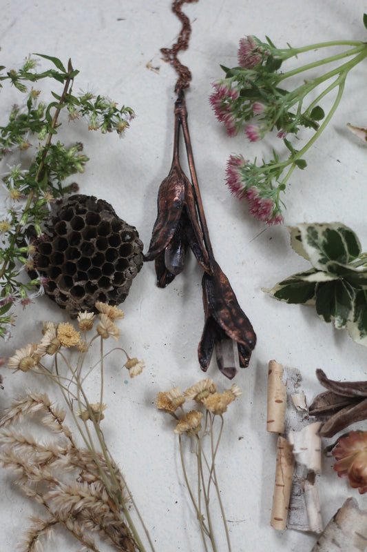 Rooted: Iris Pod and Vera Cruz Amethyst Copper Necklace