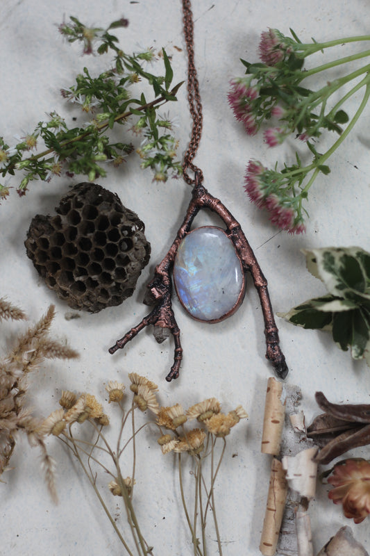 Rooted: Moonstone with Pakimer Copper Necklace