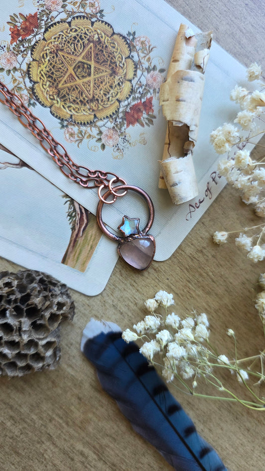 Transmute: Mozambique Rose Quartz and Moonstone Copper Necklace