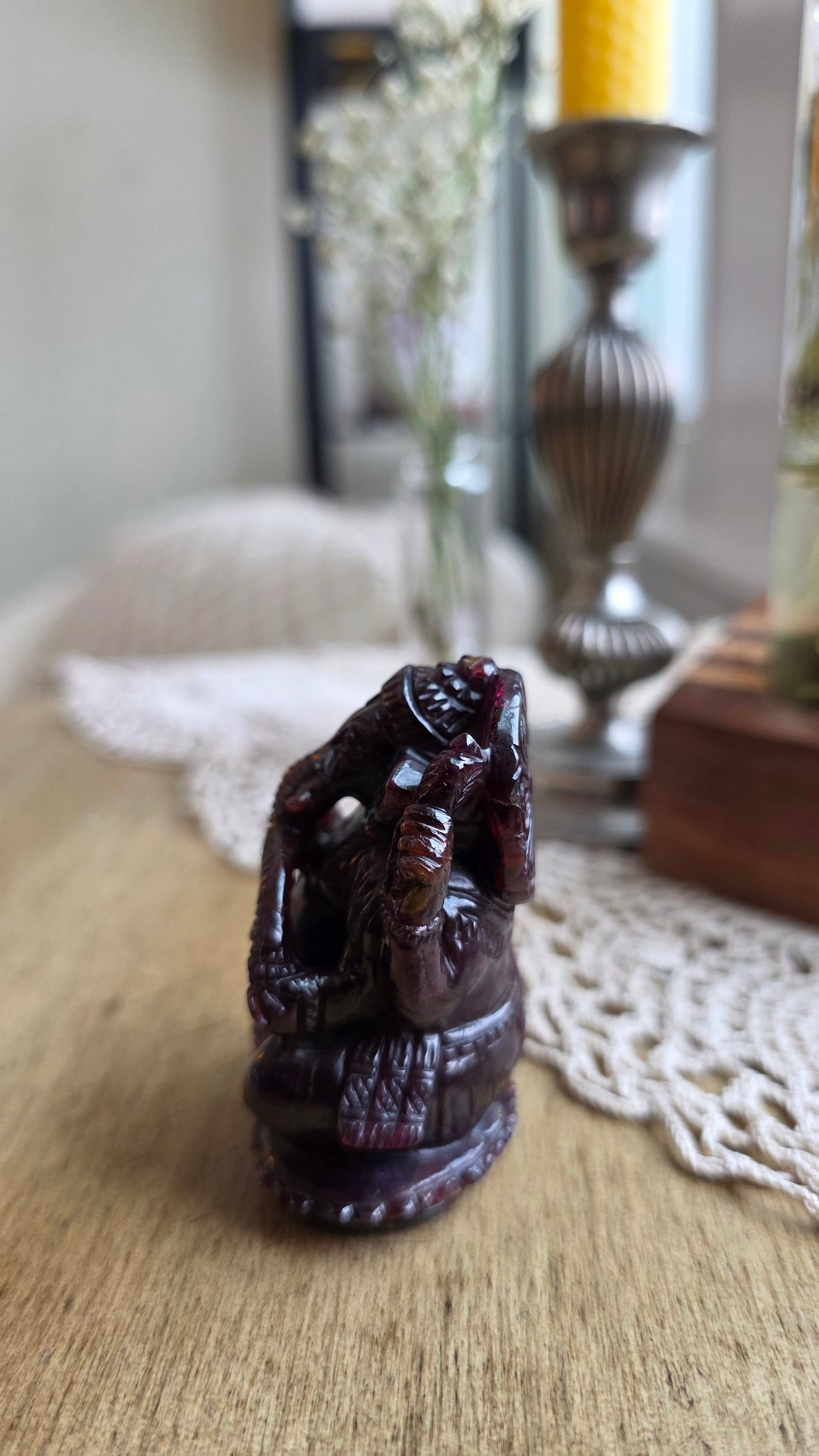 Hand Carved Garnet Ganesh