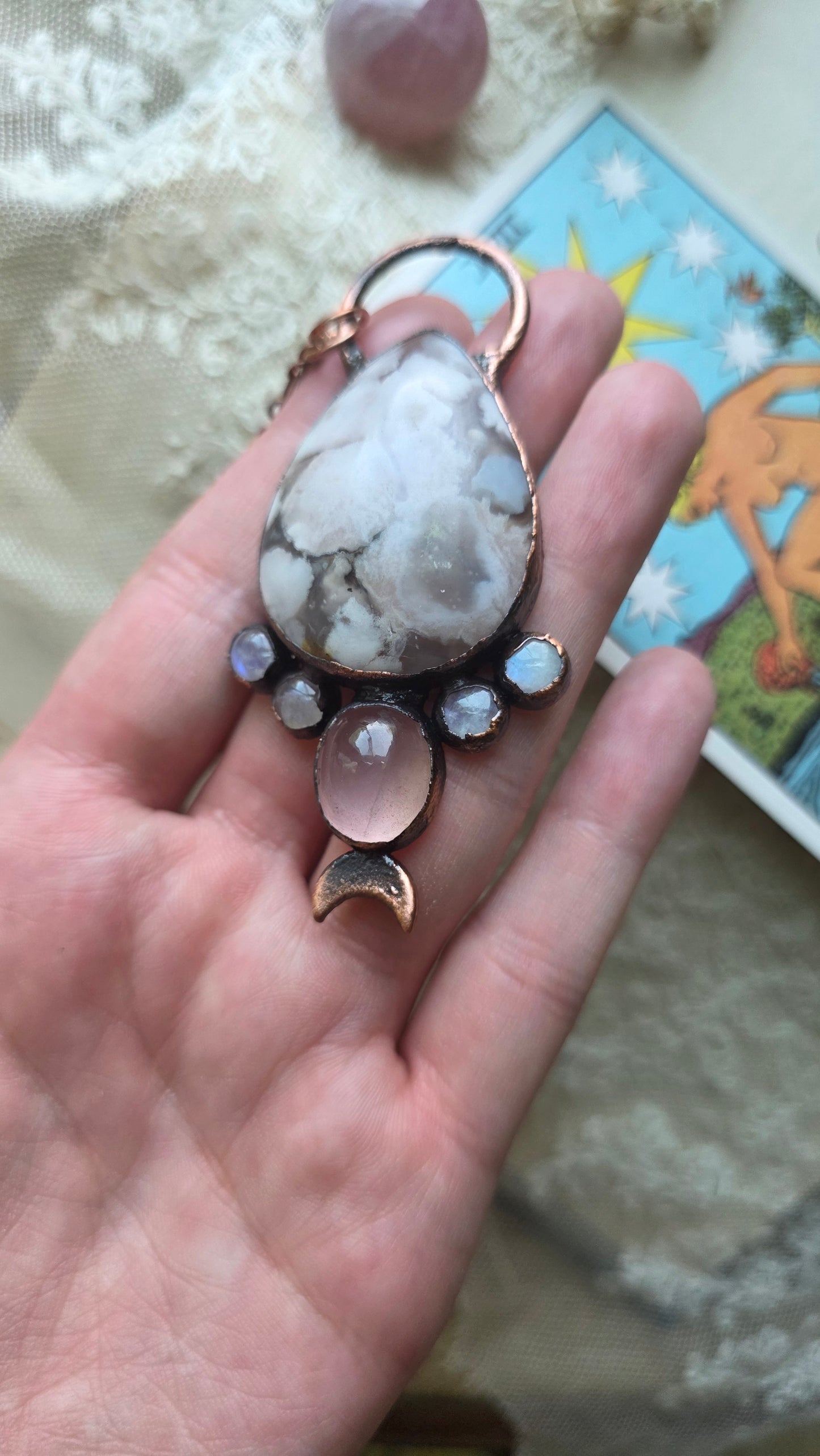 Floral Love: Flower Agate with Moonstone and Rose Quartz